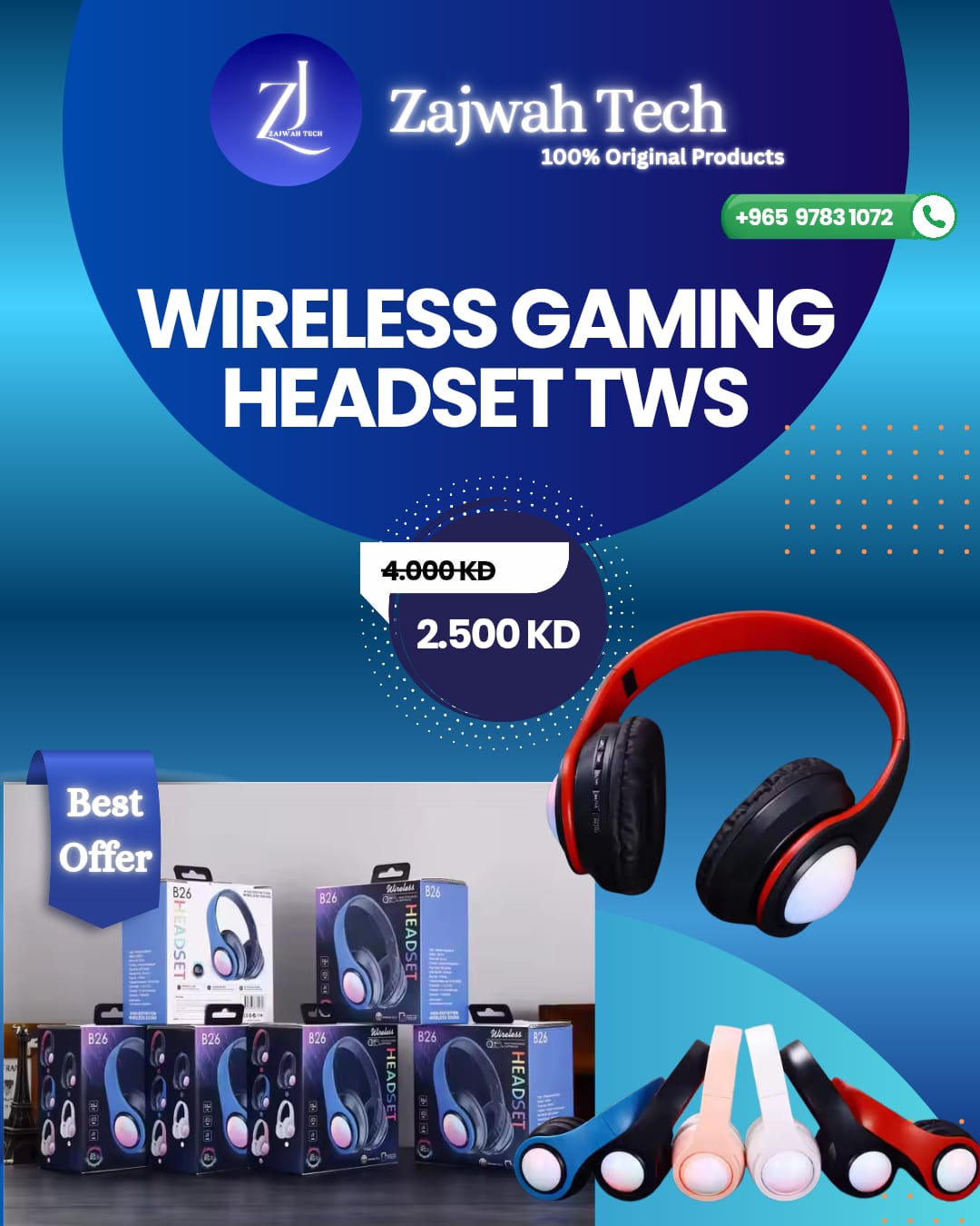 Computer Microphone Headband Tws Ear Gaming Headset Wireless Earphone B26 RGB Headphones Wireless Blue Tooth