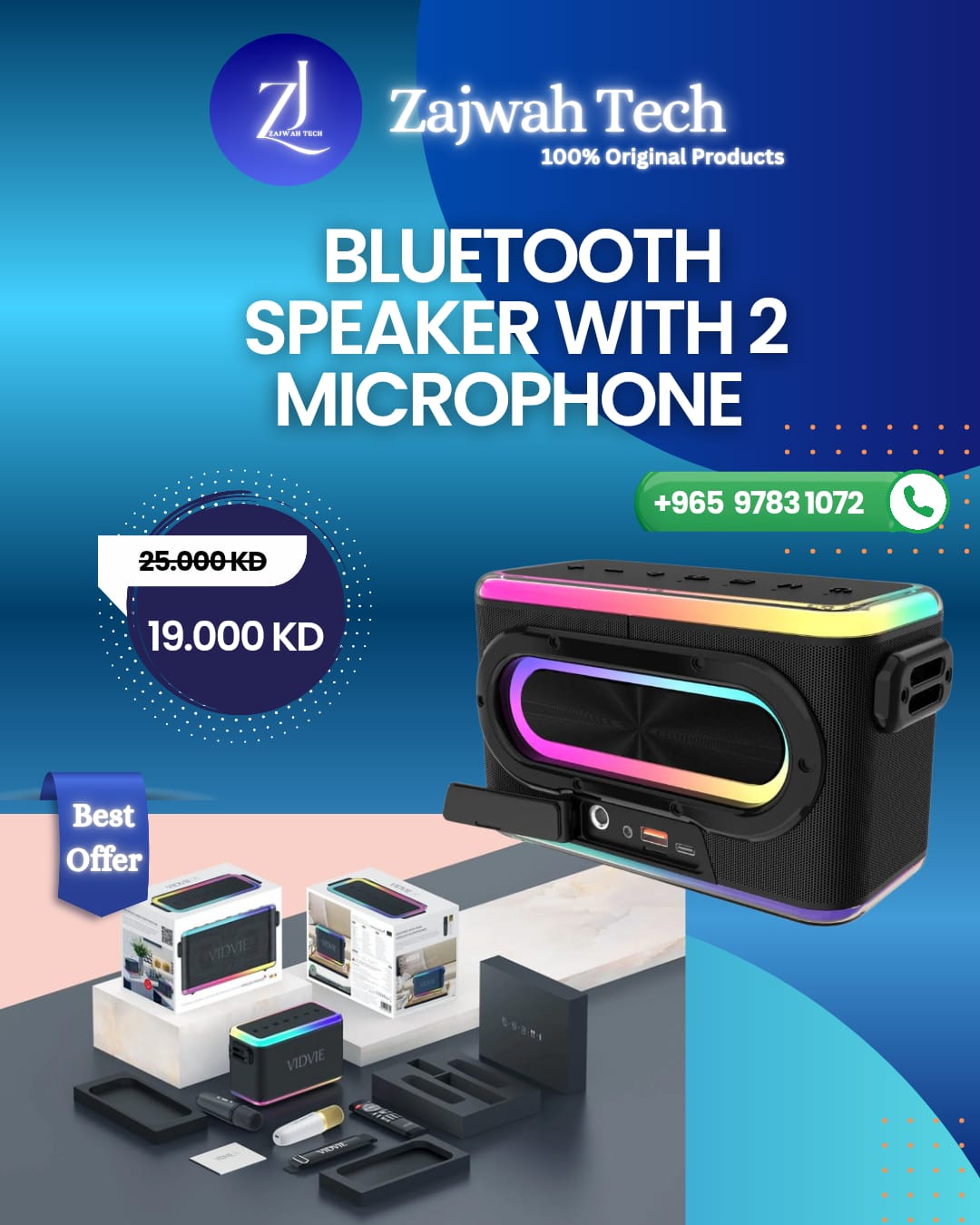 Vidvie XL-SP910 60W Rechargeable Bluetooth Speaker + 2 Microphones