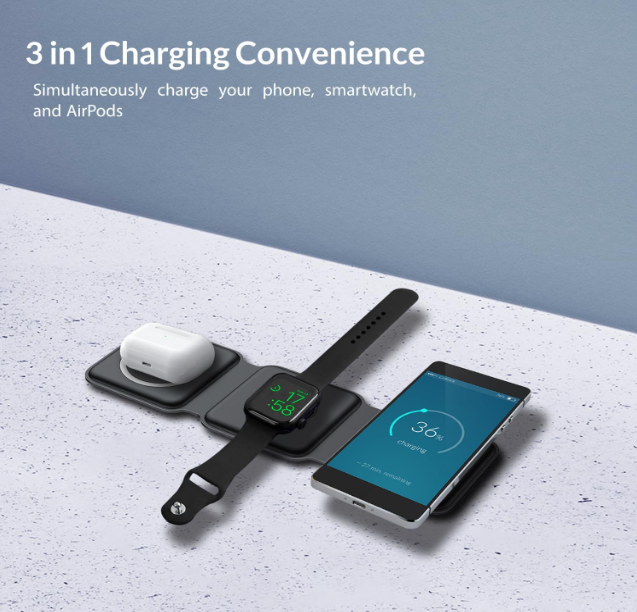 O-Lonnie HD-02 3 in 1 Wireless Charger,Magnetic Foldable Charging Station,Fast Wireless