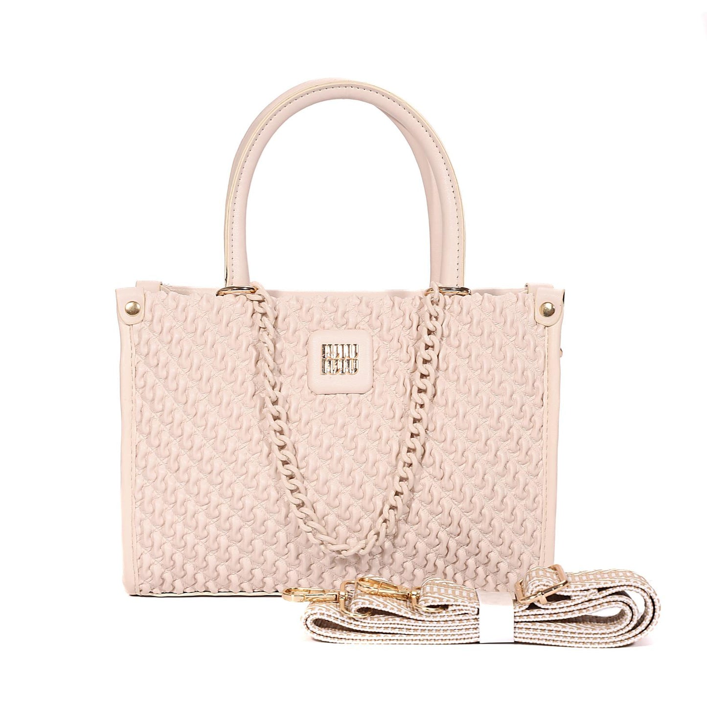 Elegant Woven Texture Shoulder Bag with Gold Hardware