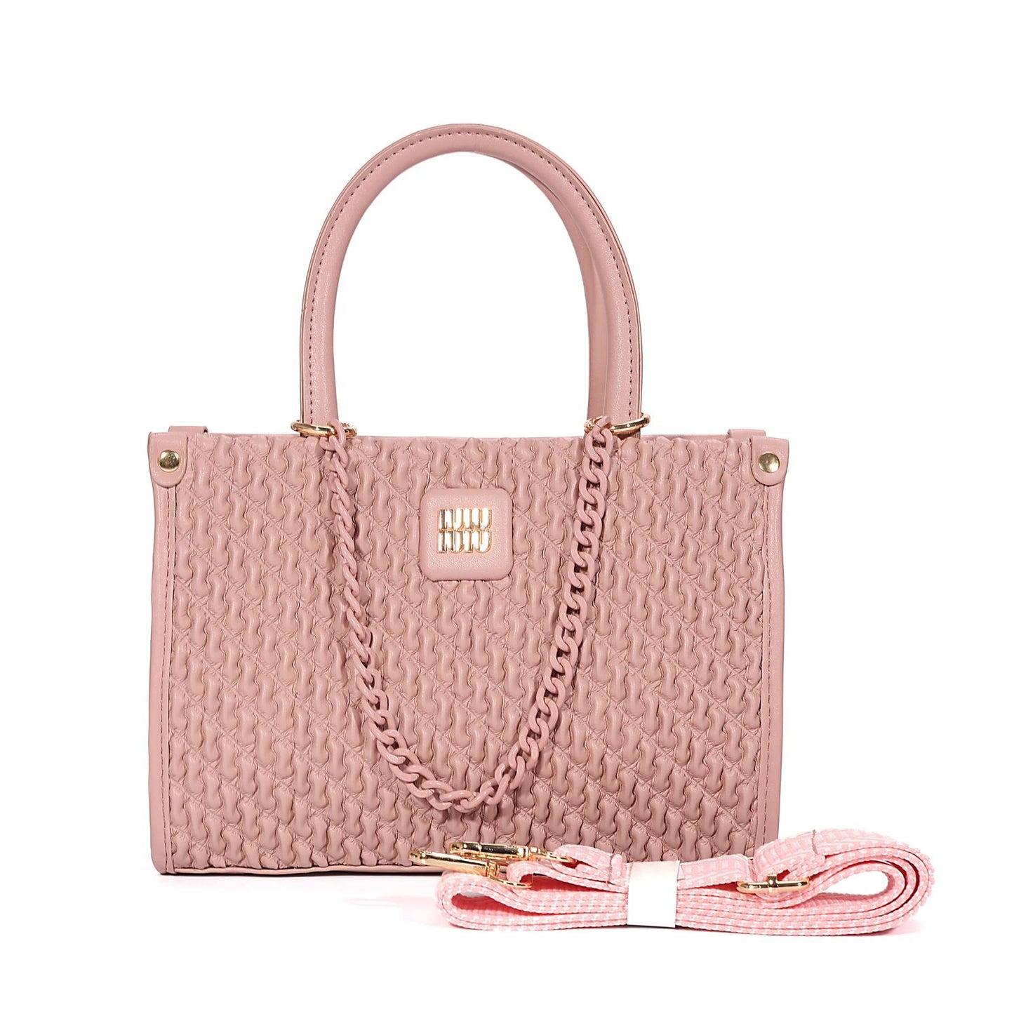 Elegant Woven Texture Shoulder Bag with Gold Hardware