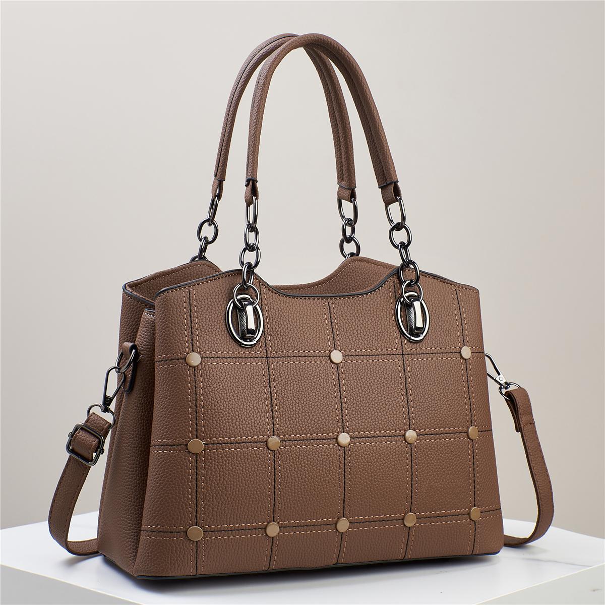 Classic Grid-Stitched Handbag - Convertible Design