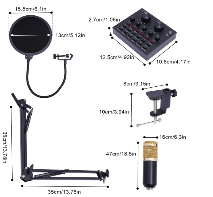 WOQLIBE Condenser Microphone Set, Recording Equipment V8 Live Sound Card