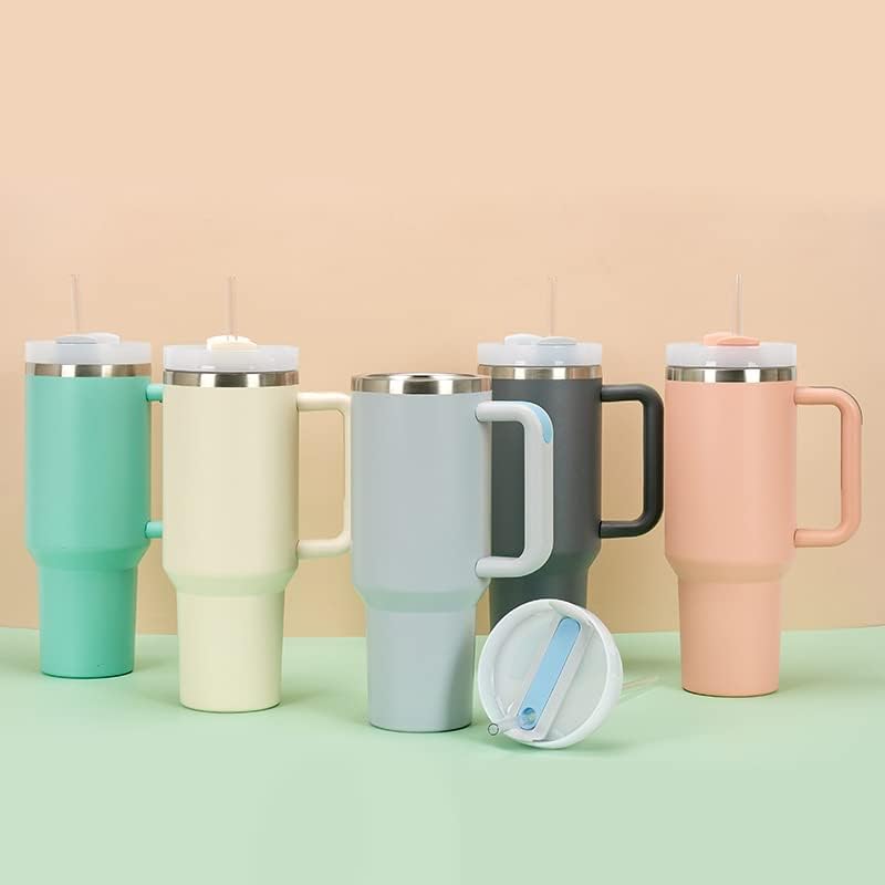 BAISHIDA 40 oz Tumbler with Handle and Straw, Insulated Tumblers with Lid and Straws H2.0 40oz Tumbler Reusable Vacuum, Stainless Steel Travel Mug Water Bottle Cup - Fog