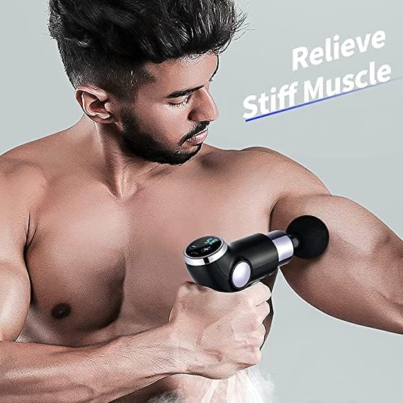 Earlmdom ET-V3 Portable Mini Massage Gun, Body Vibration Massager, Rechargeable Deep Muscle Massager for Pain Relief, 32 Speeds Electronic Display with 4 Massage Heads for Gym, Office, Home