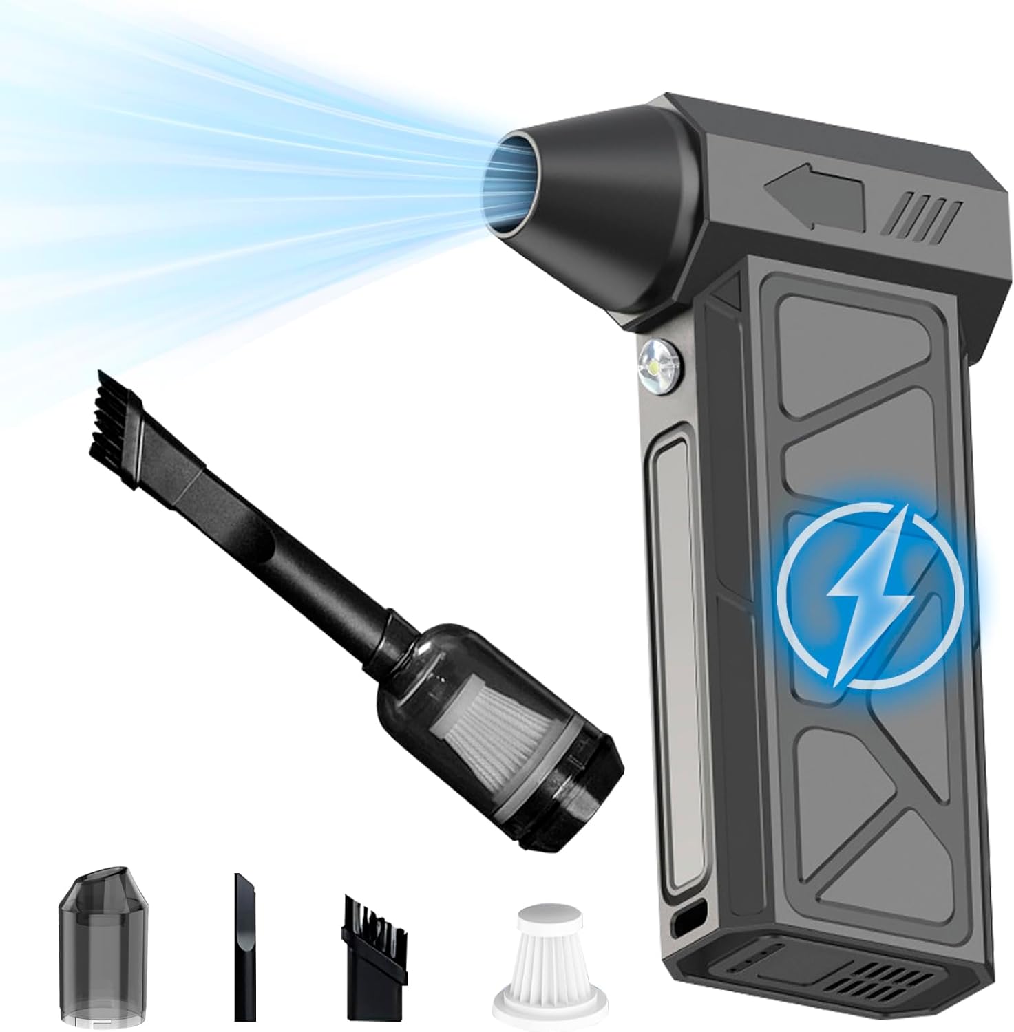 Compressed Air Duster，130000RPM Electric Air Duster with vacuuming kit, 4 Gear Adjustable Cordless Rechargeable Jet Dry Blower and Car Vacuum Cleaner for Keyboard,Computer,Car,Home Cleaning
