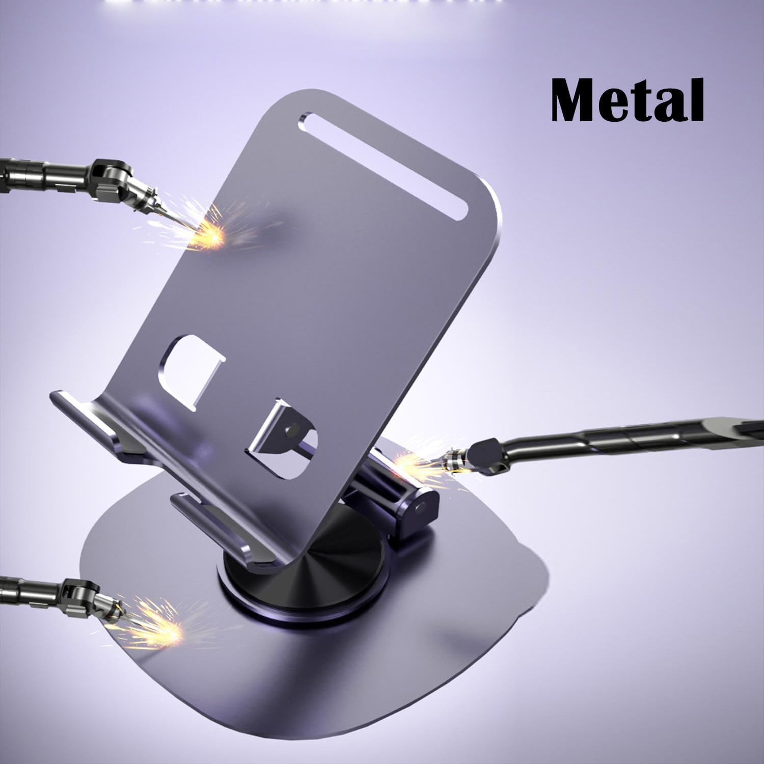 Phone Stand Cellphone Holder Suitable for Mini Tablet Pad All Metal 360° Rotation Stable Adjustable Foldable Scalable Non-Slippery Portable for Travel