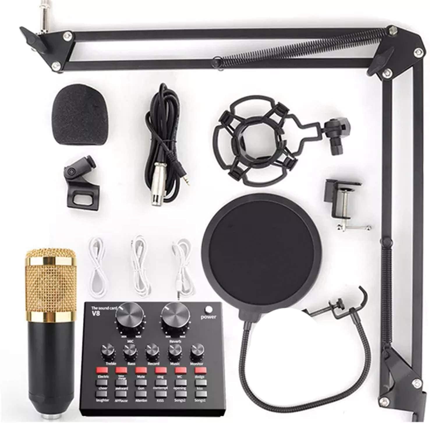 Perfect for Youtube/Video Conference/Gaming/Zoom/Skype,Adjustable Mic Suspension Scissor Arm,Live Sound Card,Studio Microphone,Condenser Microphone Bundle,with Effects And Voice Changer