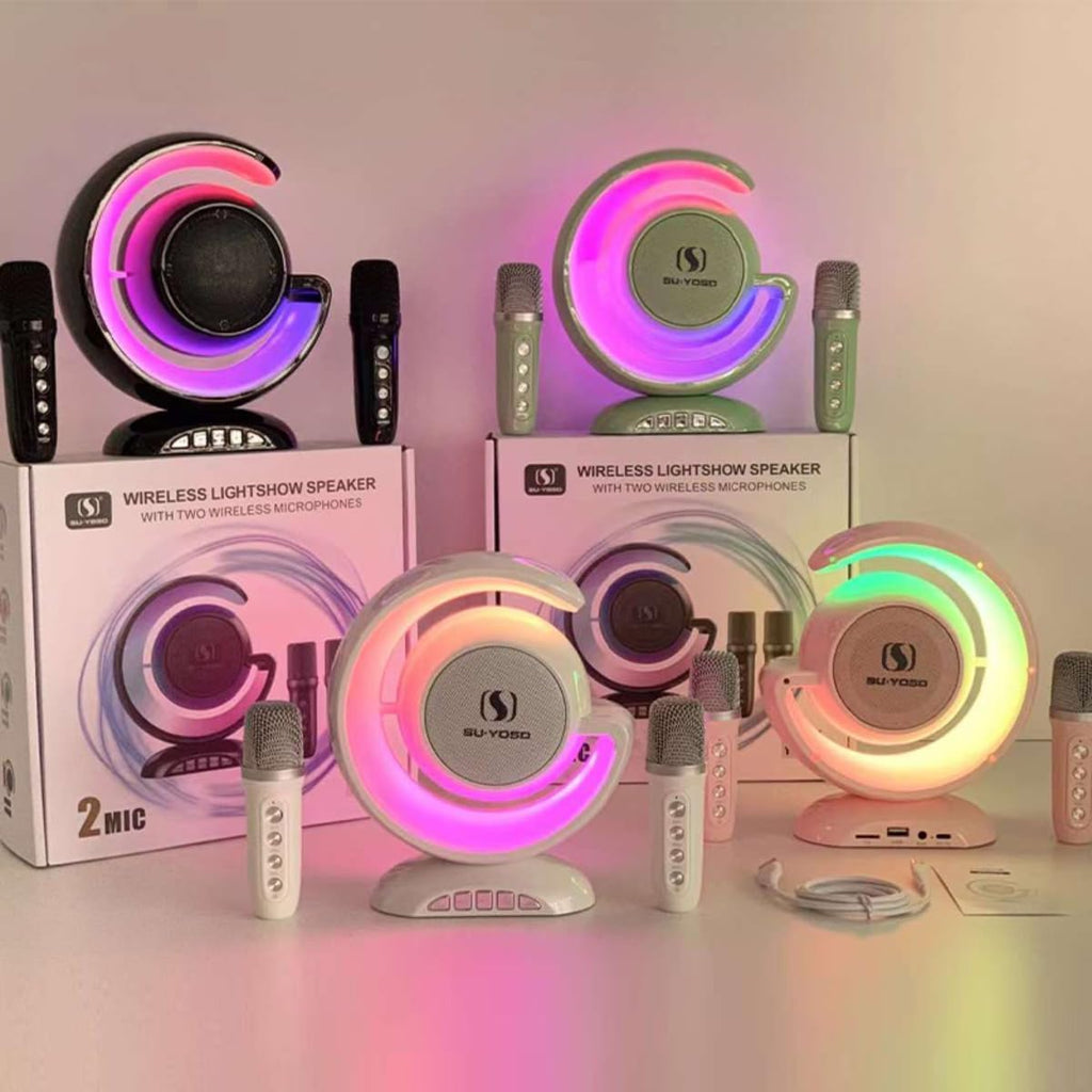 YS-110 Portable Karaoke Machine: Wireless Bluetooth Speakers, Dual Mic, Lighting Atmosphere, Mini Music Box for Home Singing, Parties, and Outdoor Events