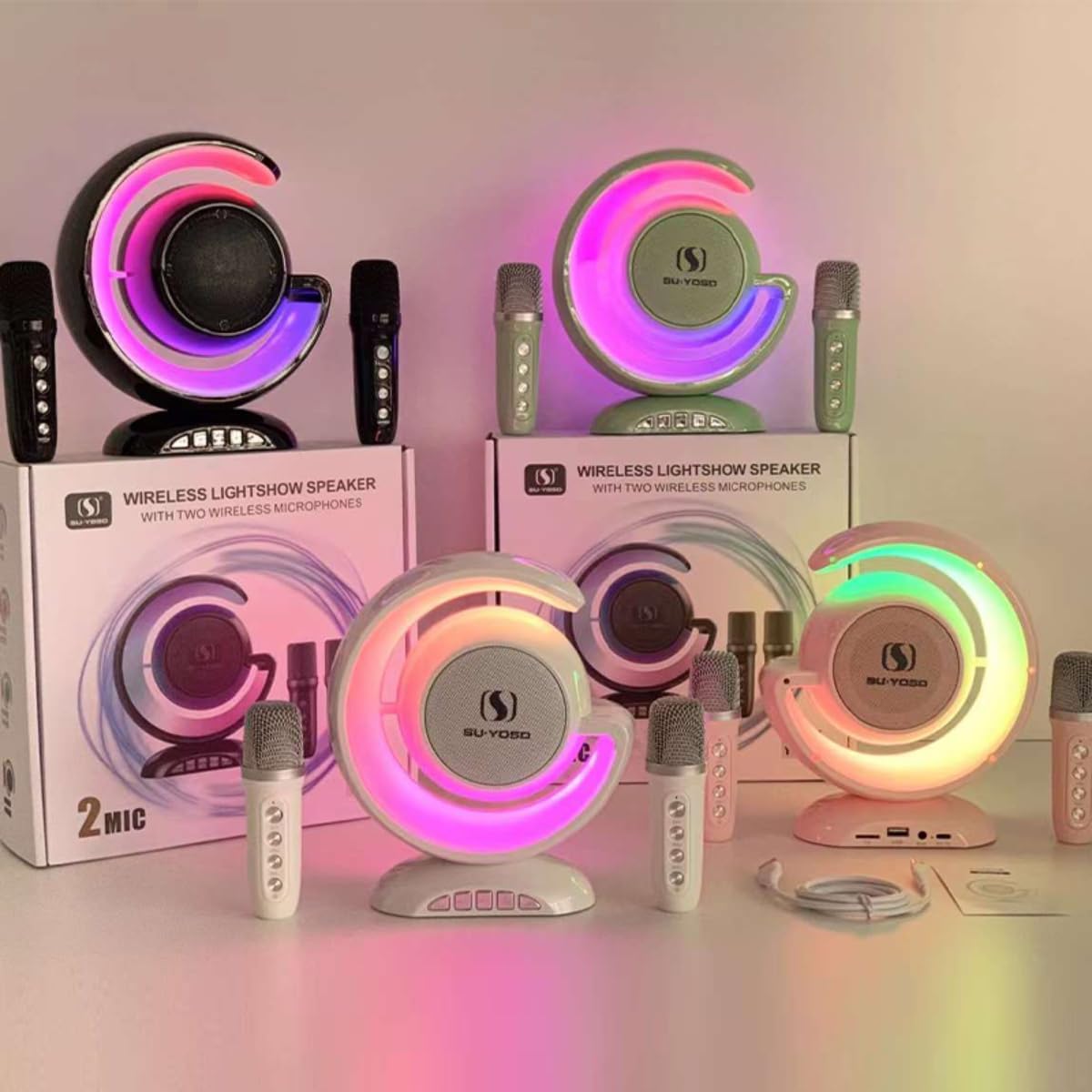 YS-110 Portable Karaoke Machine: Wireless Bluetooth Speakers, Dual Mic, Lighting Atmosphere, Mini Music Box for Home Singing, Parties, and Outdoor Events