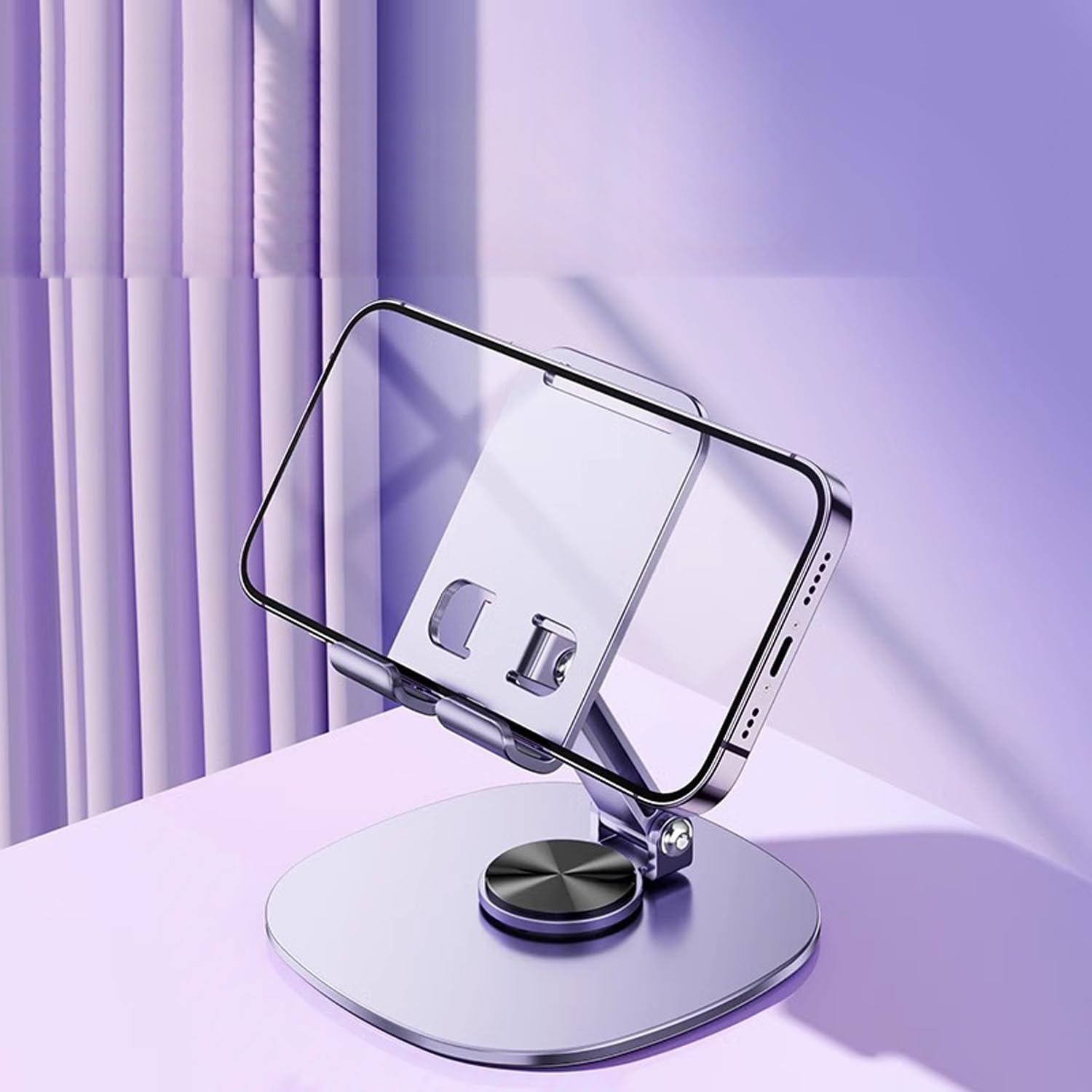 Phone Stand Cellphone Holder Suitable for Mini Tablet Pad All Metal 360° Rotation Stable Adjustable Foldable Scalable Non-Slippery Portable for Travel