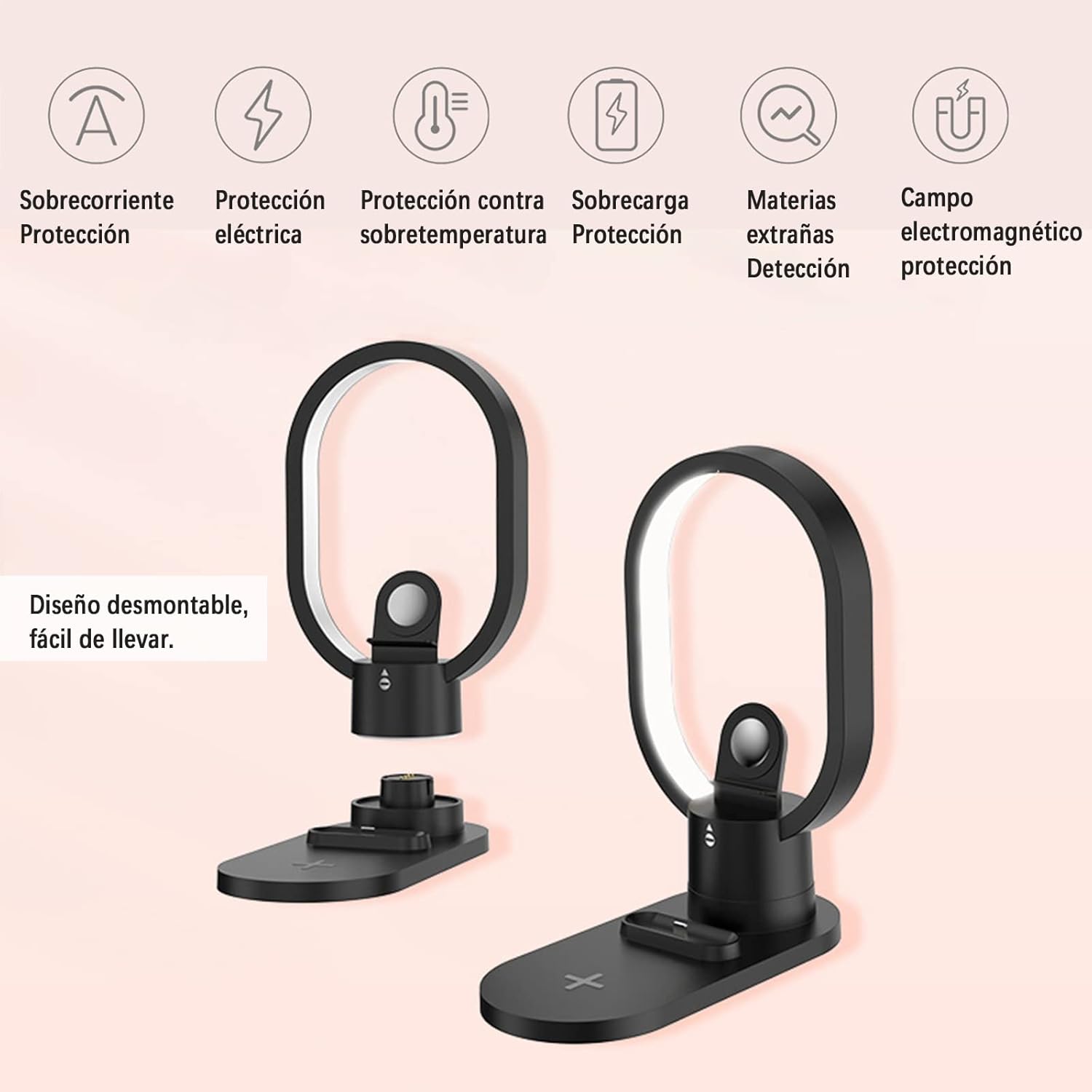4 in 1 Wireless Charging Station, Fast 15W Wireless Charger with Desk Lamp, Charging Stand for Apple Watch/Smartwatch, AirPods, Apple/Samsung/Huawei/Xiaomi/Google/LG