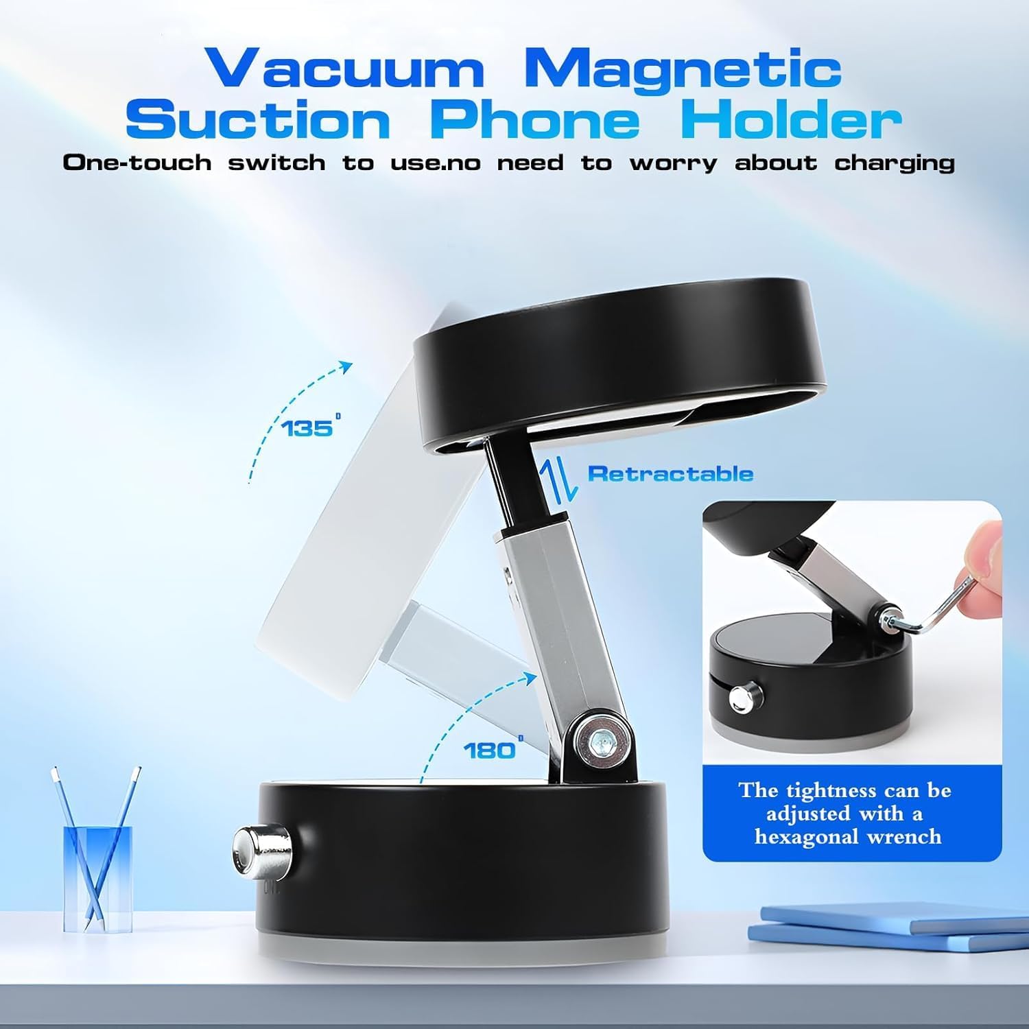 Vacuum Magnetic Suction Phone Holder,2025 Upgraded Adjustable Suction Cup Car Phone Mount,Foldable and Retractable Mobile Phone Holder for Car/Gym/Mirror/Smooth Surface to iPhone 16/15/14/13/12 Series