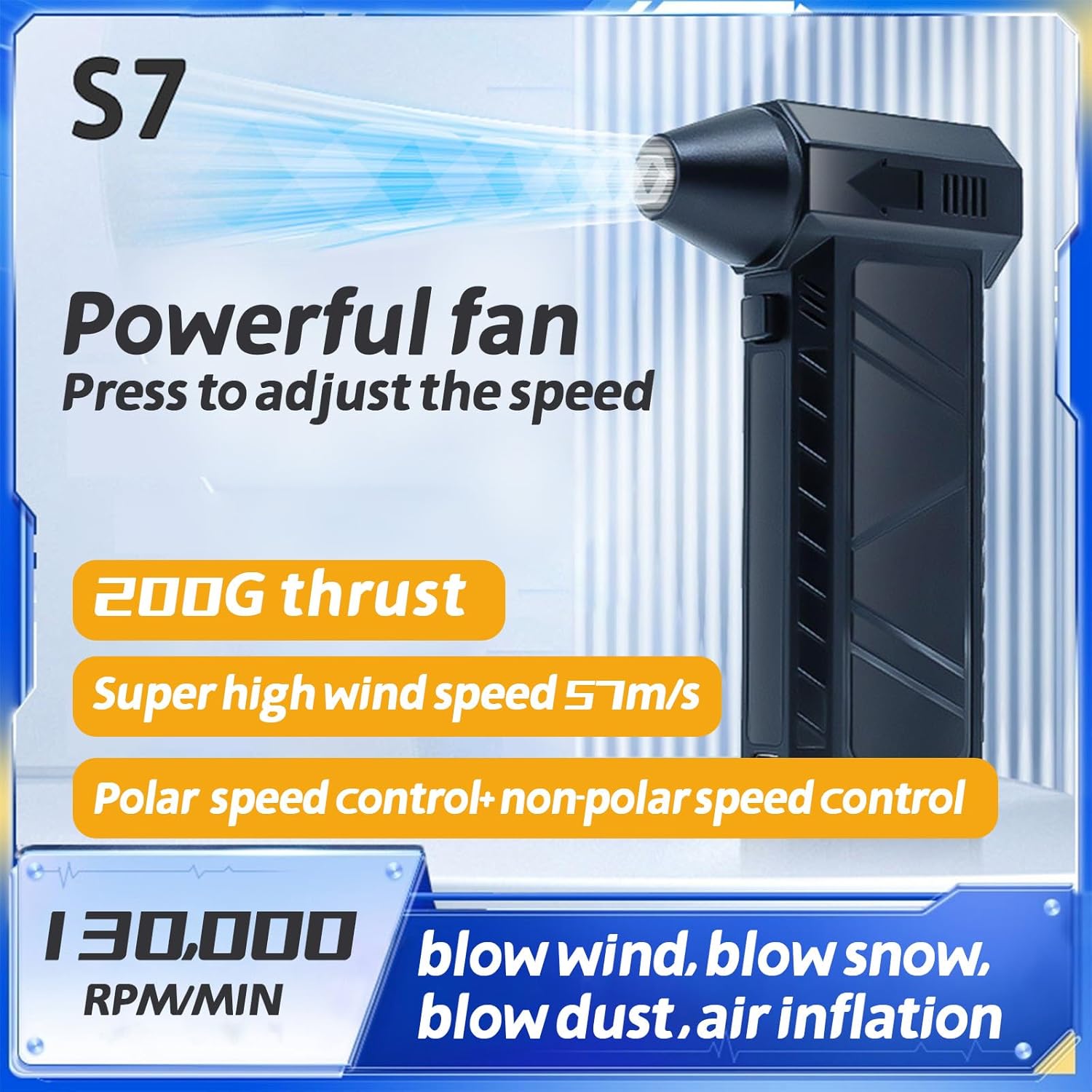X3 High-Speed Air Duster, 130,000 RPM Brushless Motor Air Blaster, 4-Speed Adjustable Turbo Fan, 200g Super Wind Pressure Turbine Jet Blower