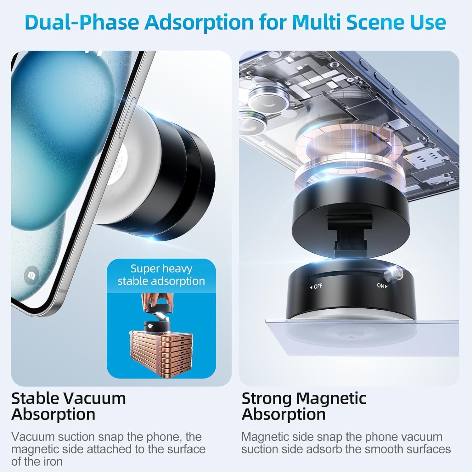 Vacuum Magnetic Suction Phone Holder,2025 Upgraded Adjustable Suction Cup Car Phone Mount,Foldable and Retractable Mobile Phone Holder for Car/Gym/Mirror/Smooth Surface to iPhone 16/15/14/13/12 Series