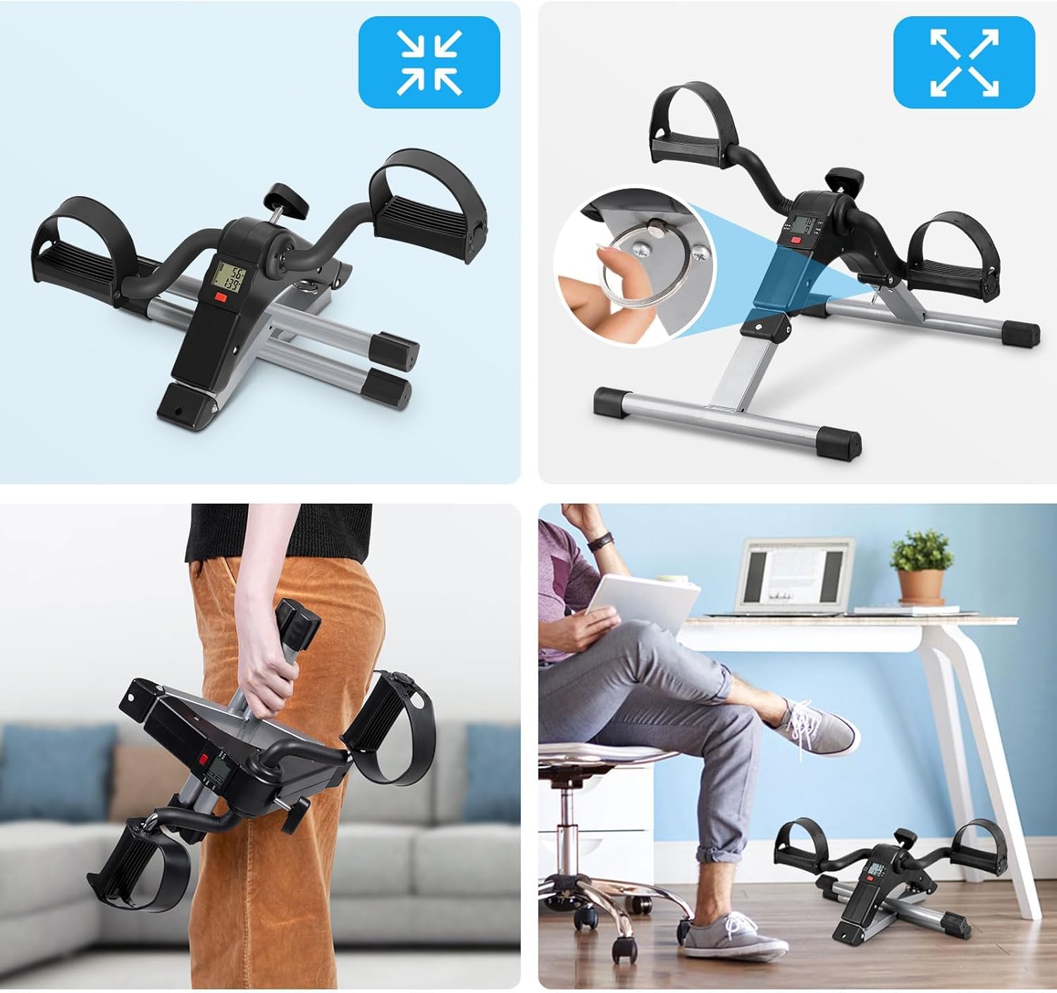 Uten Folding Pedal Exerciser, Mini Under Desk Exercise Bike Foot Hand Cycle Portable, Arm and Leg Exercise Peddler Machine with LCD Monitor