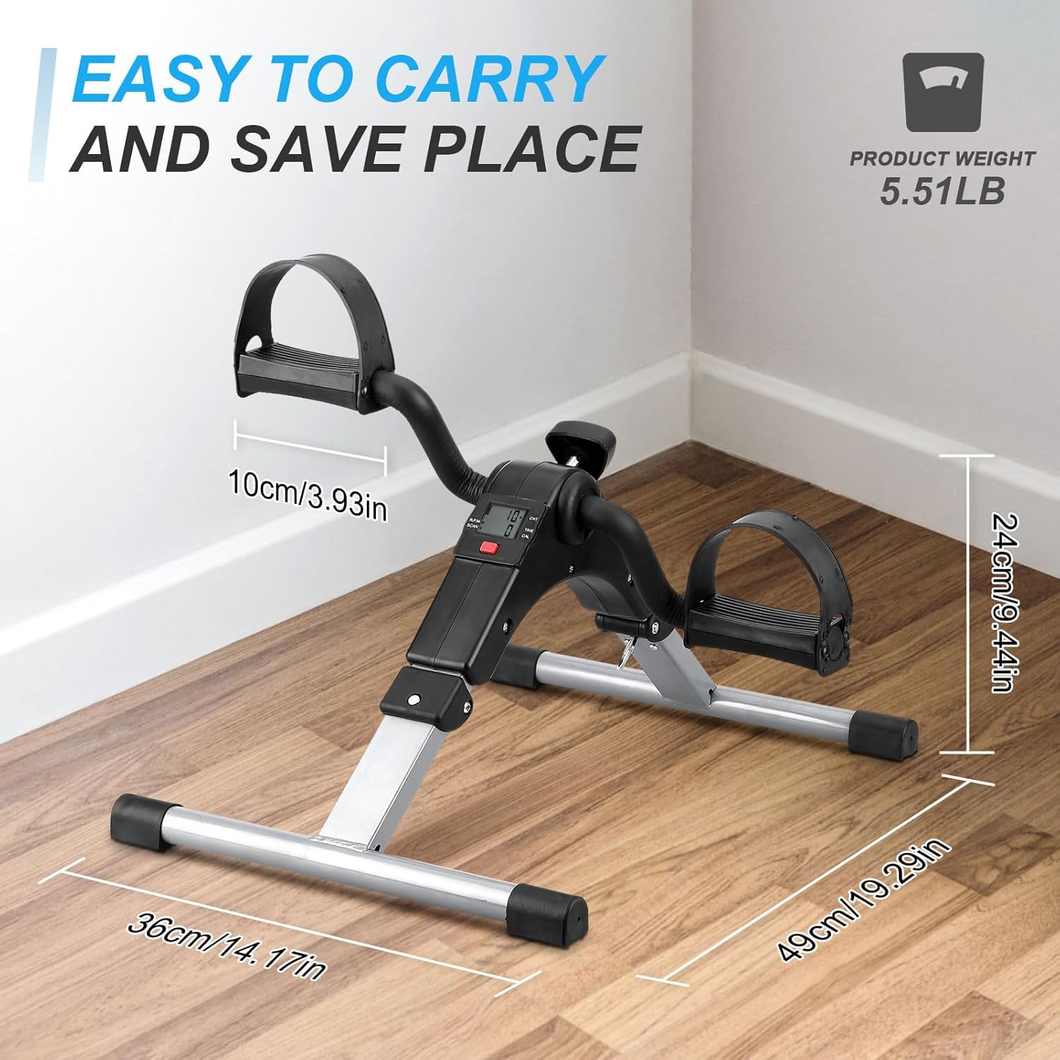 Uten Folding Pedal Exerciser, Mini Under Desk Exercise Bike Foot Hand Cycle Portable, Arm and Leg Exercise Peddler Machine with LCD Monitor