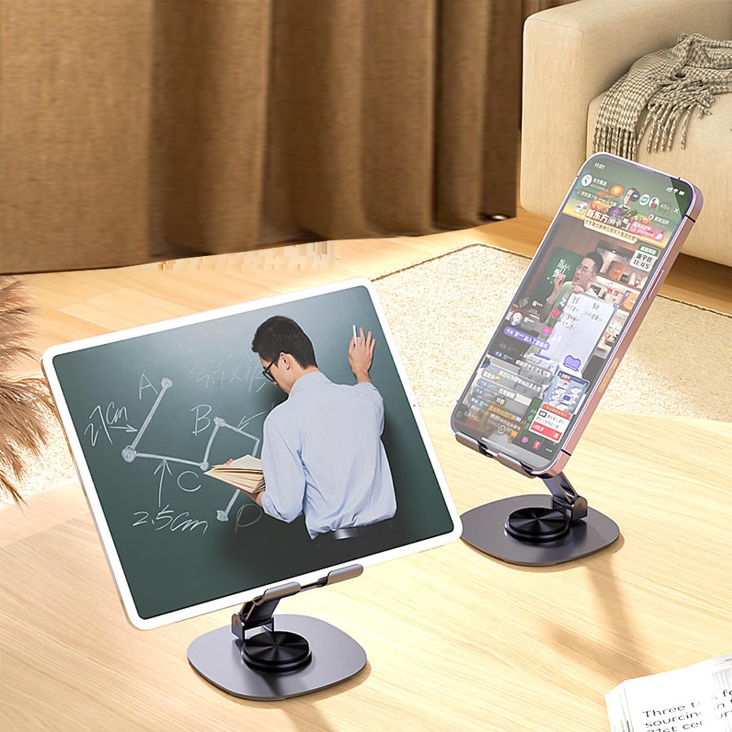 Phone Stand Cellphone Holder Suitable for Mini Tablet Pad All Metal 360° Rotation Stable Adjustable Foldable Scalable Non-Slippery Portable for Travel