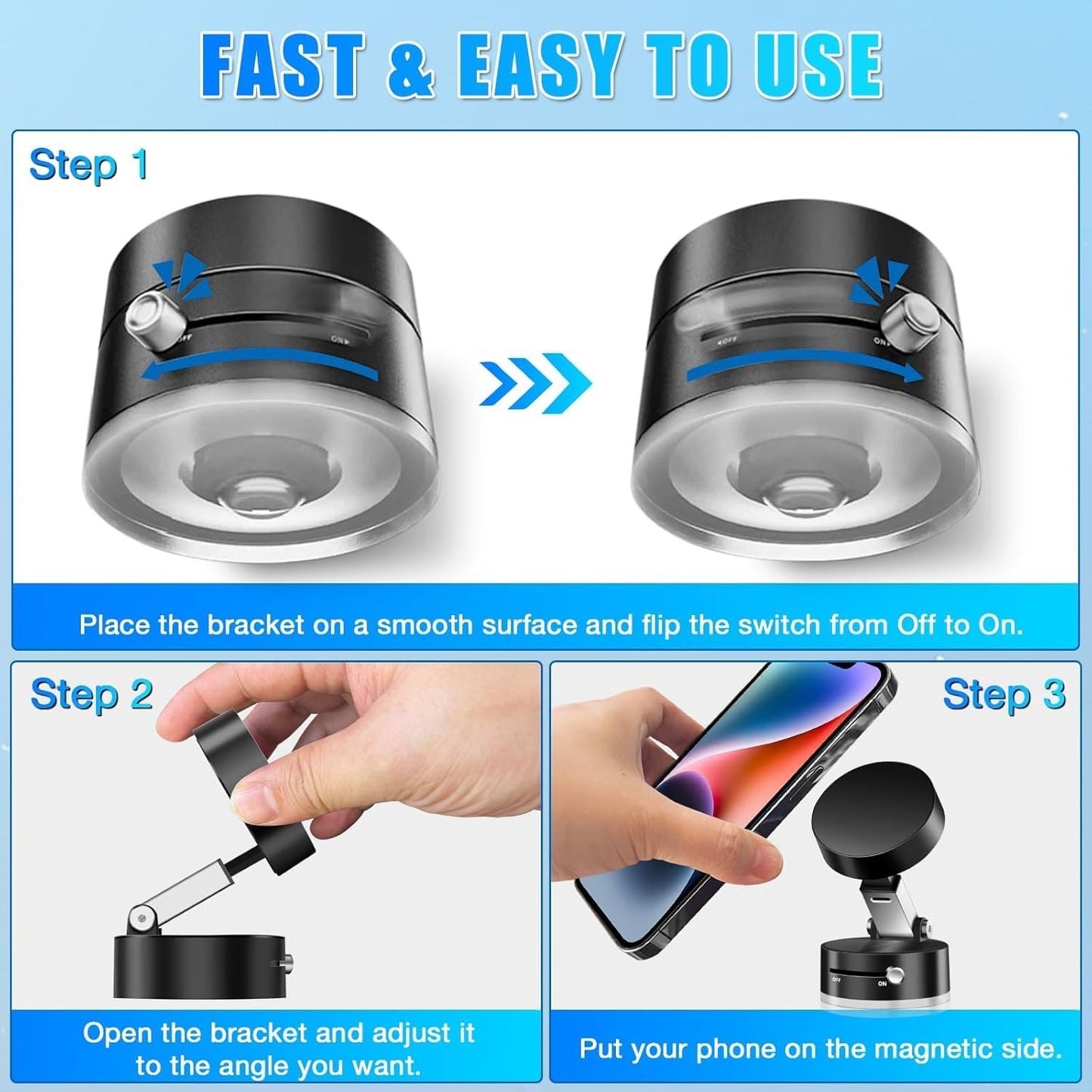 Vacuum Magnetic Suction Phone Holder,2025 Upgraded Adjustable Suction Cup Car Phone Mount,Foldable and Retractable Mobile Phone Holder for Car/Gym/Mirror/Smooth Surface to iPhone 16/15/14/13/12 Series