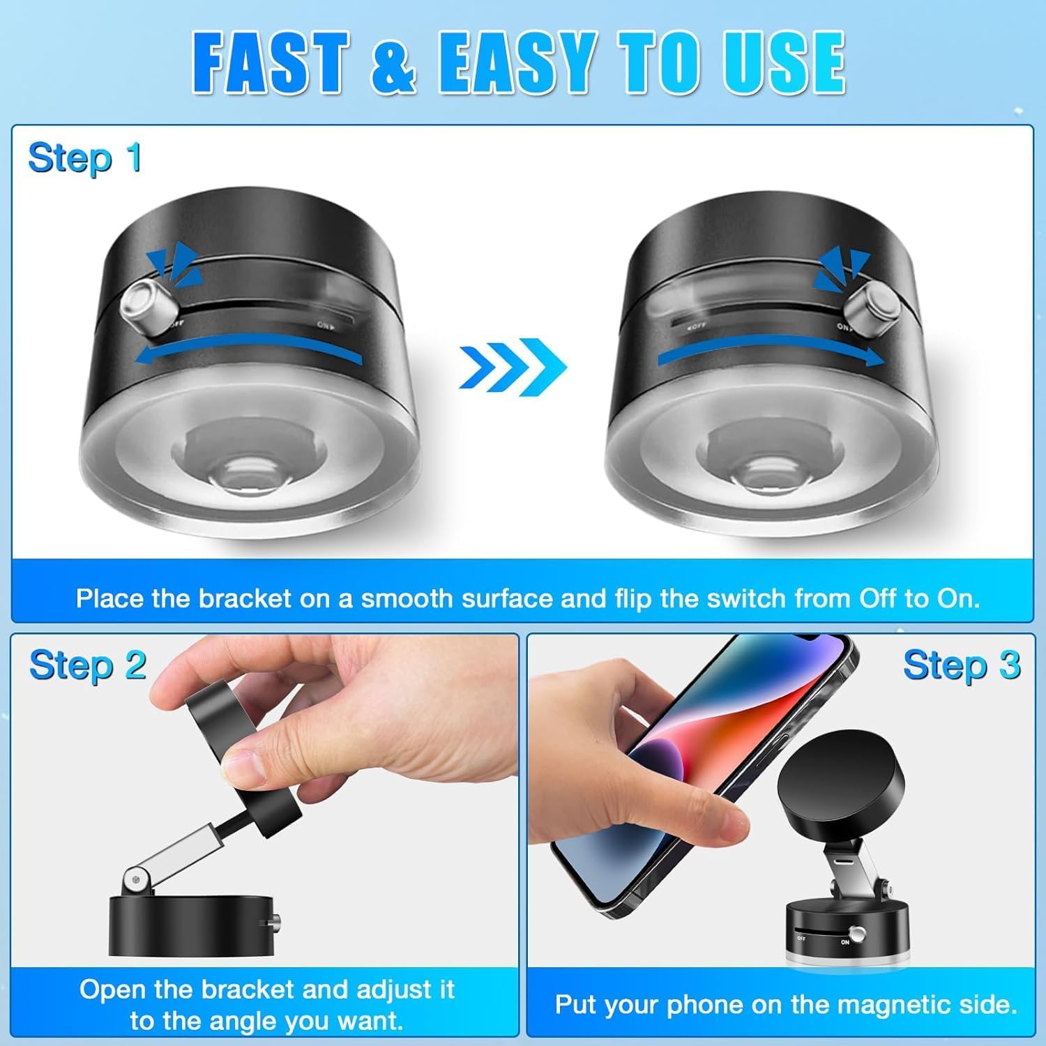 Vacuum Magnetic Suction Phone Holder,2025 Upgraded Adjustable Suction Cup Car Phone Mount,Foldable and Retractable Mobile Phone Holder for Car/Gym/Mirror/Smooth Surface to iPhone 16/15/14/13/12 Series
