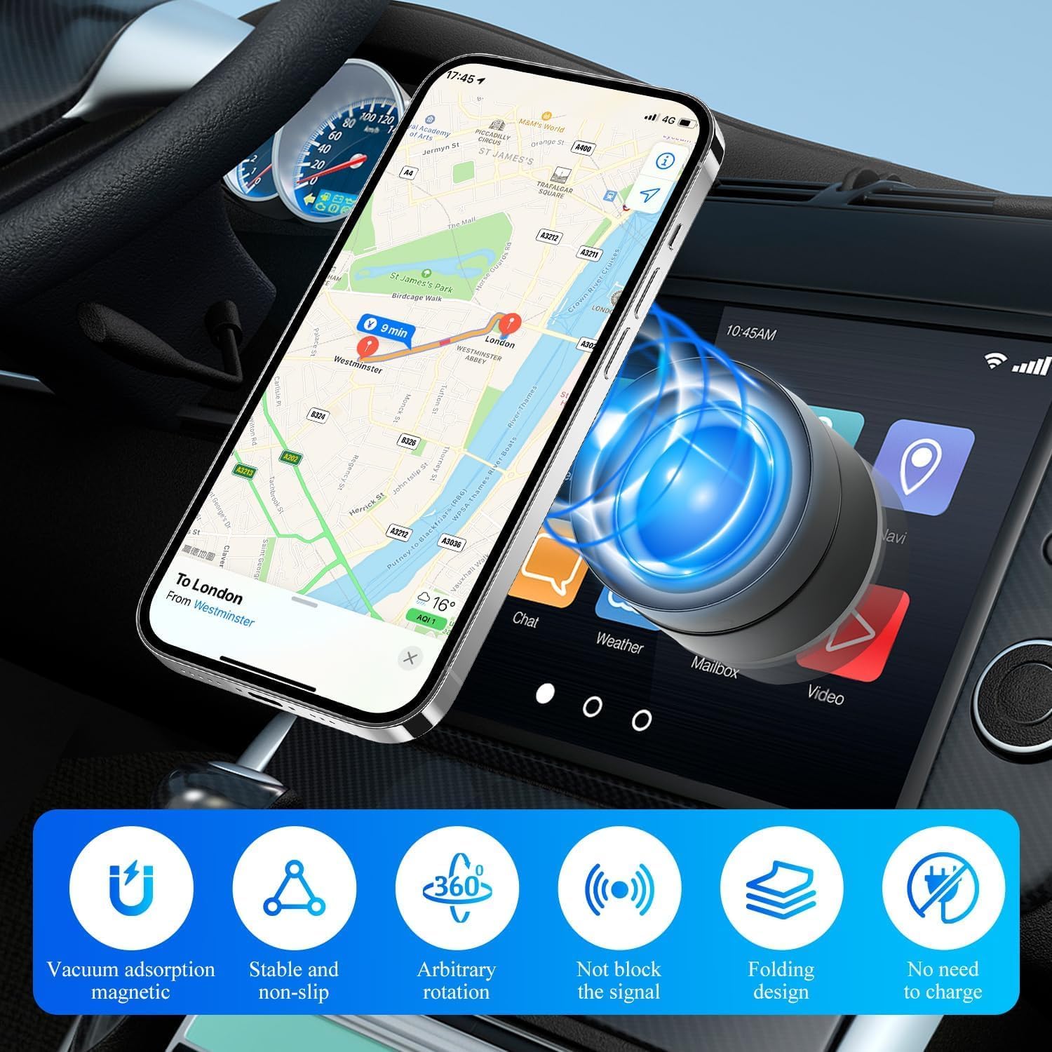 Vacuum Magnetic Suction Phone Holder,2025 Upgraded Adjustable Suction Cup Car Phone Mount,Foldable and Retractable Mobile Phone Holder for Car/Gym/Mirror/Smooth Surface to iPhone 16/15/14/13/12 Series