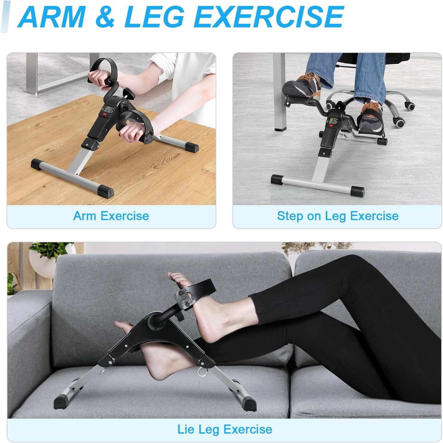 Uten Folding Pedal Exerciser, Mini Under Desk Exercise Bike Foot Hand Cycle Portable, Arm and Leg Exercise Peddler Machine with LCD Monitor