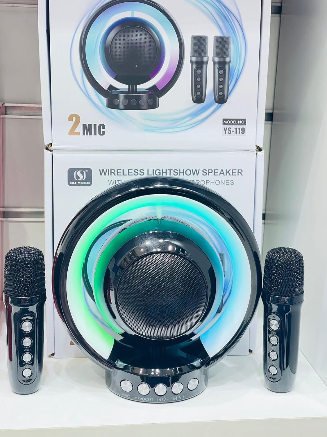 YS-110 Portable Karaoke Machine: Wireless Bluetooth Speakers, Dual Mic, Lighting Atmosphere, Mini Music Box for Home Singing, Parties, and Outdoor Events