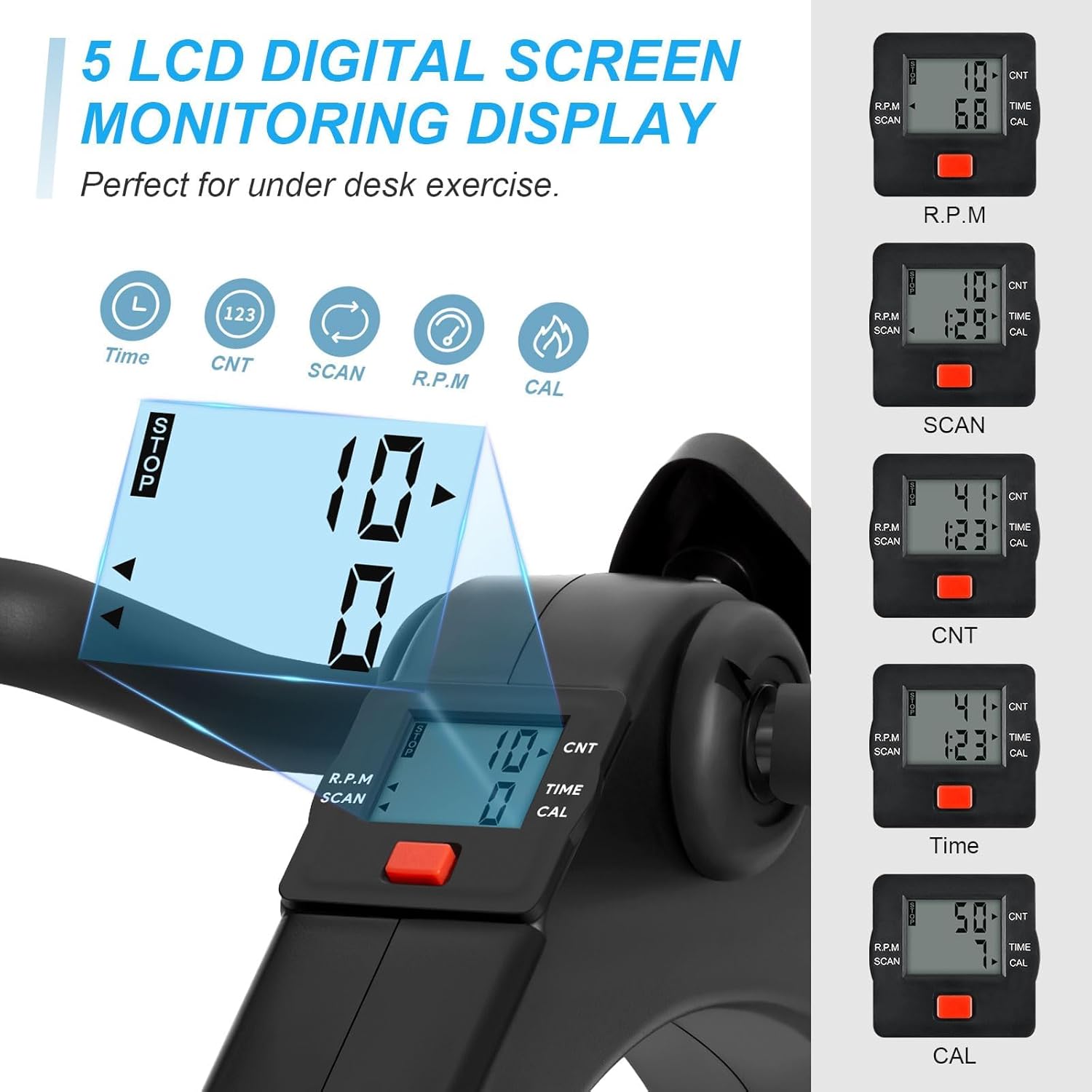 Uten Folding Pedal Exerciser, Mini Under Desk Exercise Bike Foot Hand Cycle Portable, Arm and Leg Exercise Peddler Machine with LCD Monitor