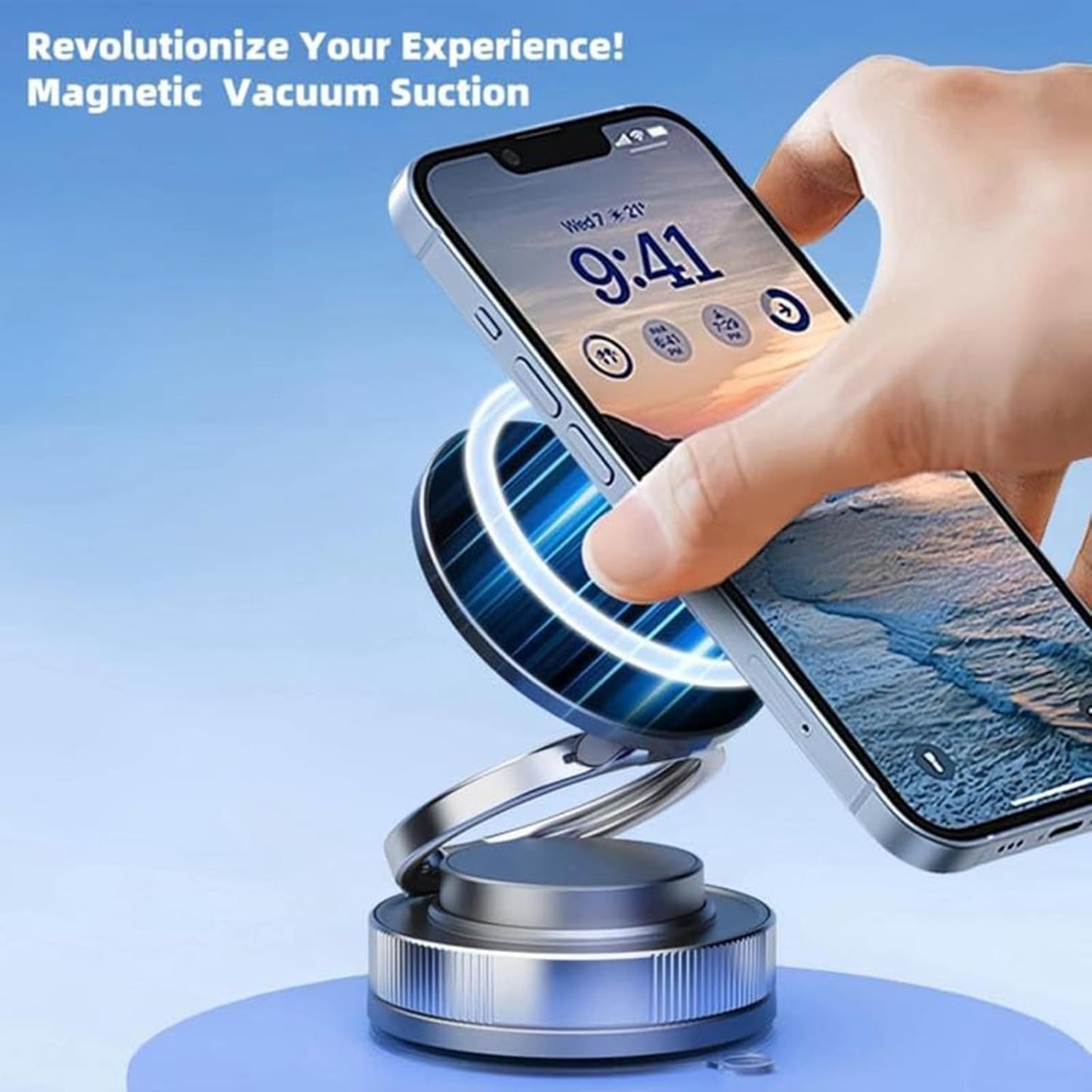 360° Foldable Magnetic Phone Mount, Adjustable & Retractable Magnetic Phone Holder, Rotating Suction Cup Phones Mounts, Hands-Free, for Car, On Table or Mirror (Black)