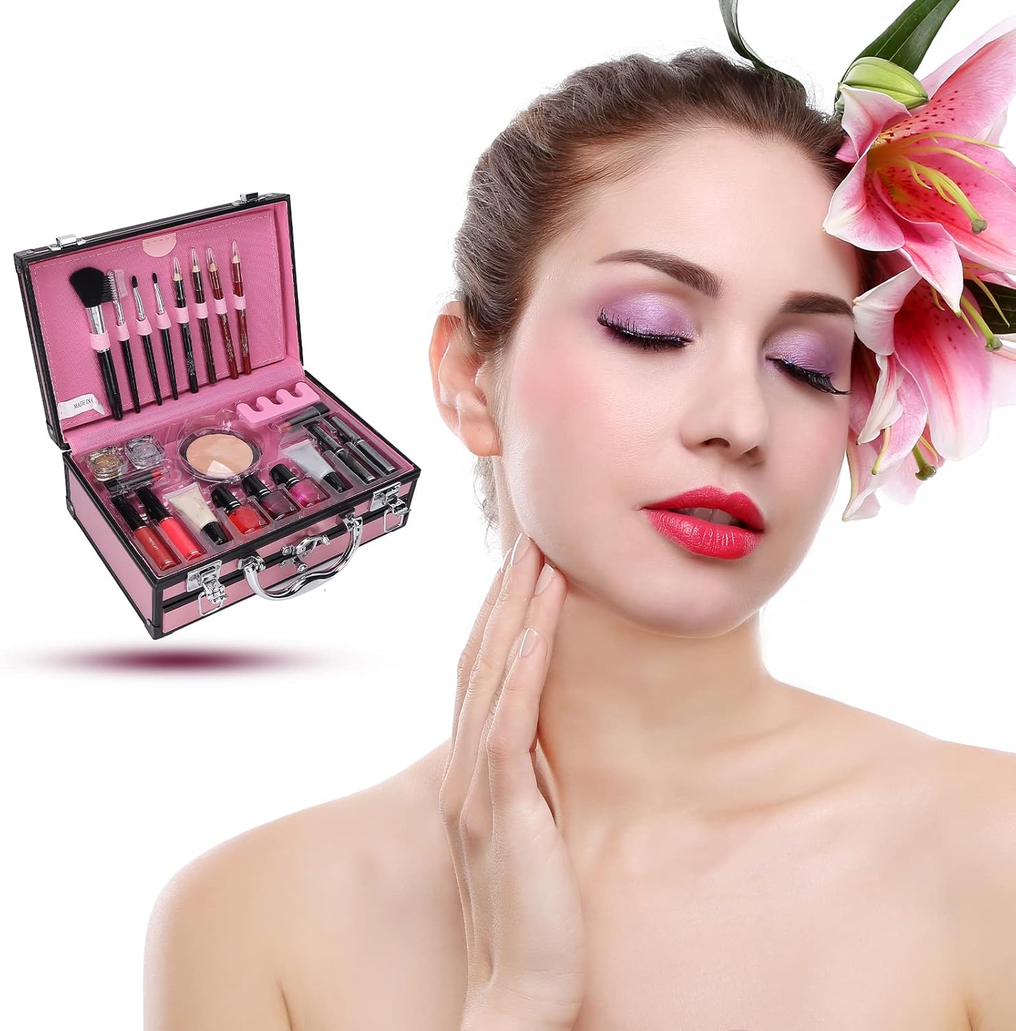 Makeup Nail Art Gift Set Eyeshadow Eyeliner Face Makeup Essential Starter Kit for Beginners Makeup Artist Women Home Travel Dance Stage Performance