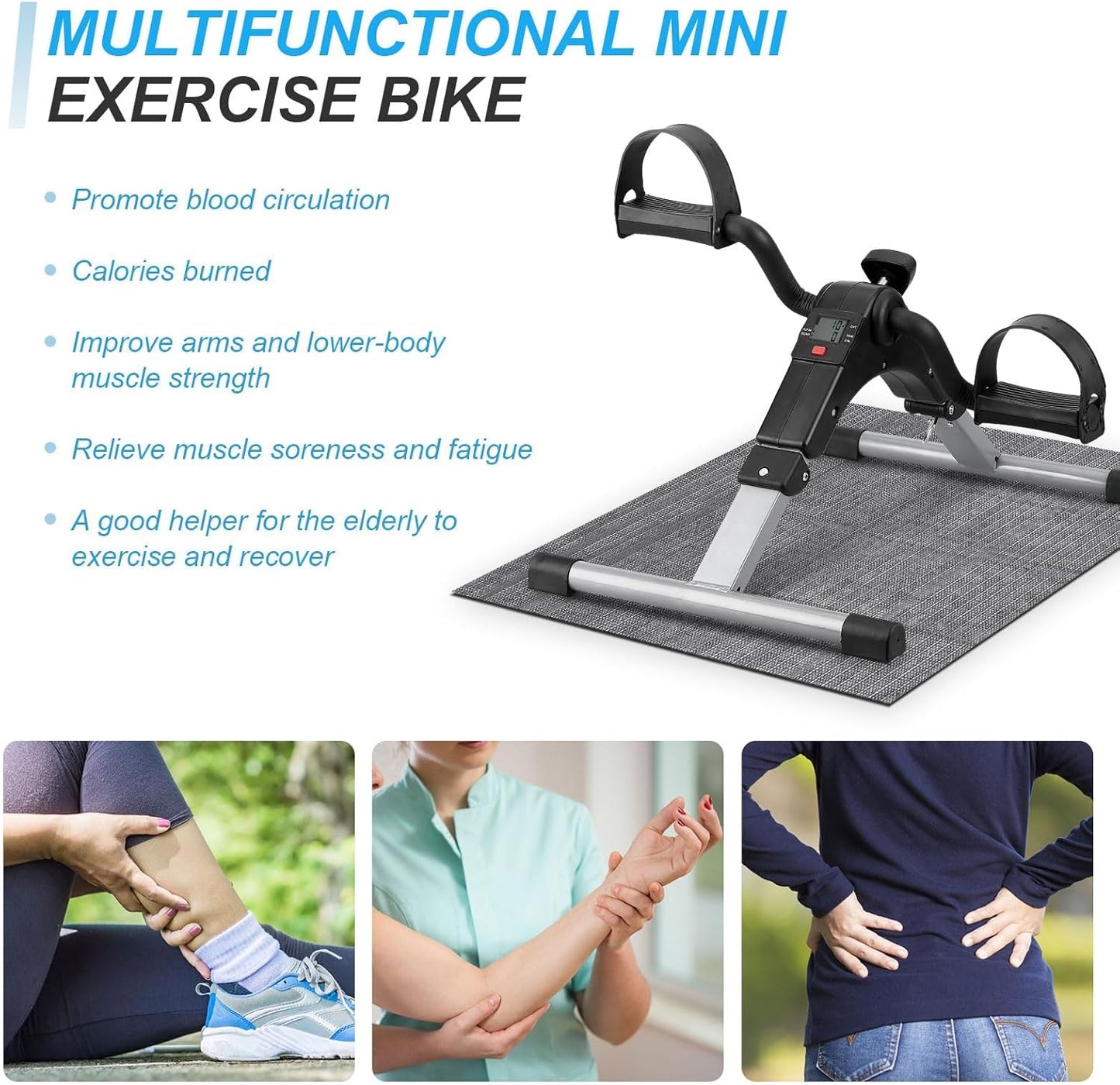 Uten Folding Pedal Exerciser, Mini Under Desk Exercise Bike Foot Hand Cycle Portable, Arm and Leg Exercise Peddler Machine with LCD Monitor