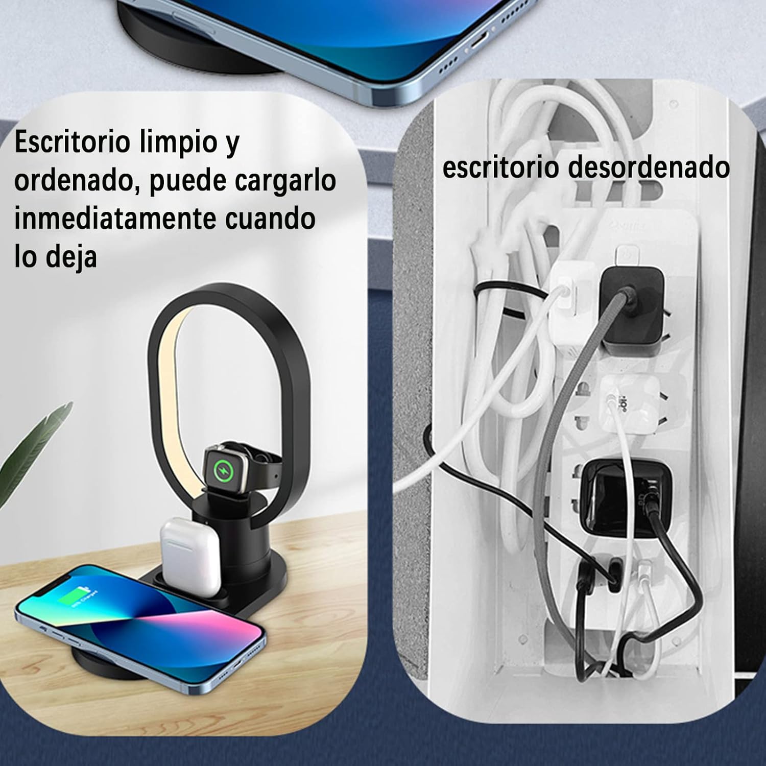 4 in 1 Wireless Charging Station, Fast 15W Wireless Charger with Desk Lamp, Charging Stand for Apple Watch/Smartwatch, AirPods, Apple/Samsung/Huawei/Xiaomi/Google/LG