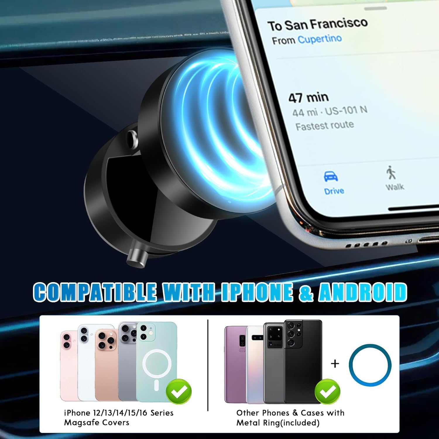 Vacuum Magnetic Suction Phone Holder,2025 Upgraded Adjustable Suction Cup Car Phone Mount,Foldable and Retractable Mobile Phone Holder for Car/Gym/Mirror/Smooth Surface to iPhone 16/15/14/13/12 Series
