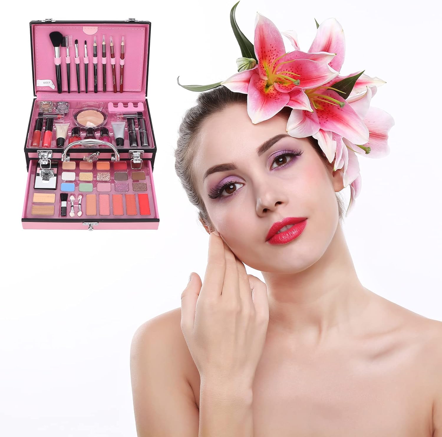 Makeup Nail Art Gift Set Eyeshadow Eyeliner Face Makeup Essential Starter Kit for Beginners Makeup Artist Women Home Travel Dance Stage Performance