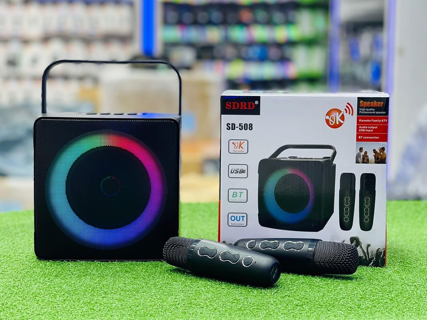 YS-110 Portable Karaoke Machine: Wireless Bluetooth Speakers, Dual Mic, Lighting Atmosphere, Mini Music Box for Home Singing, Parties, and Outdoor Events