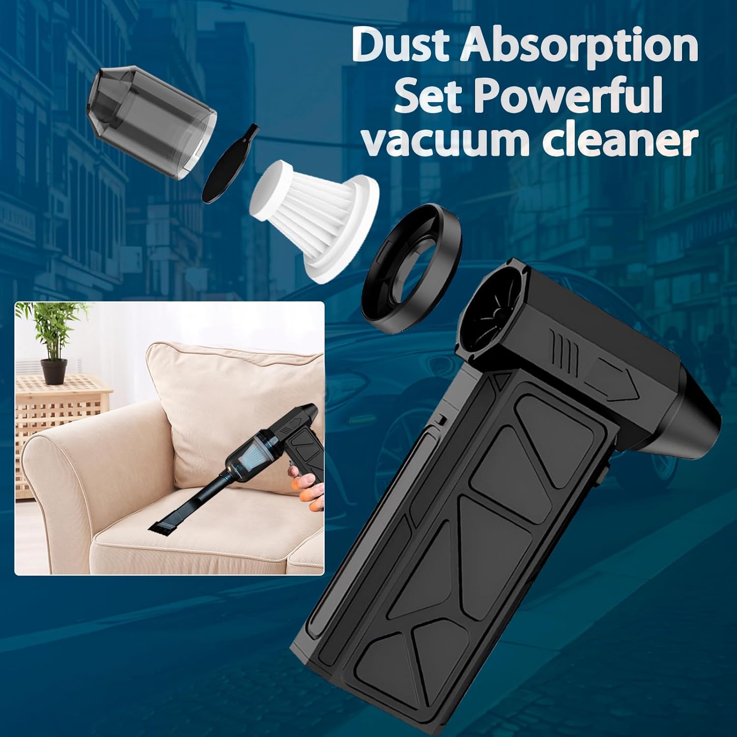 Compressed Air Duster，130000RPM Electric Air Duster with vacuuming kit, 4 Gear Adjustable Cordless Rechargeable Jet Dry Blower and Car Vacuum Cleaner for Keyboard,Computer,Car,Home Cleaning