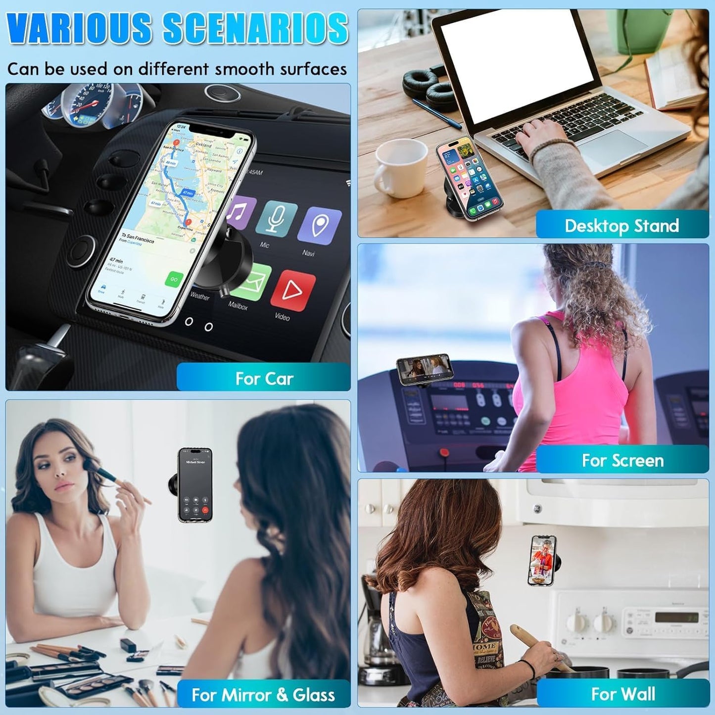 Vacuum Magnetic Suction Phone Holder,2025 Upgraded Adjustable Suction Cup Car Phone Mount,Foldable and Retractable Mobile Phone Holder for Car/Gym/Mirror/Smooth Surface to iPhone 16/15/14/13/12 Series