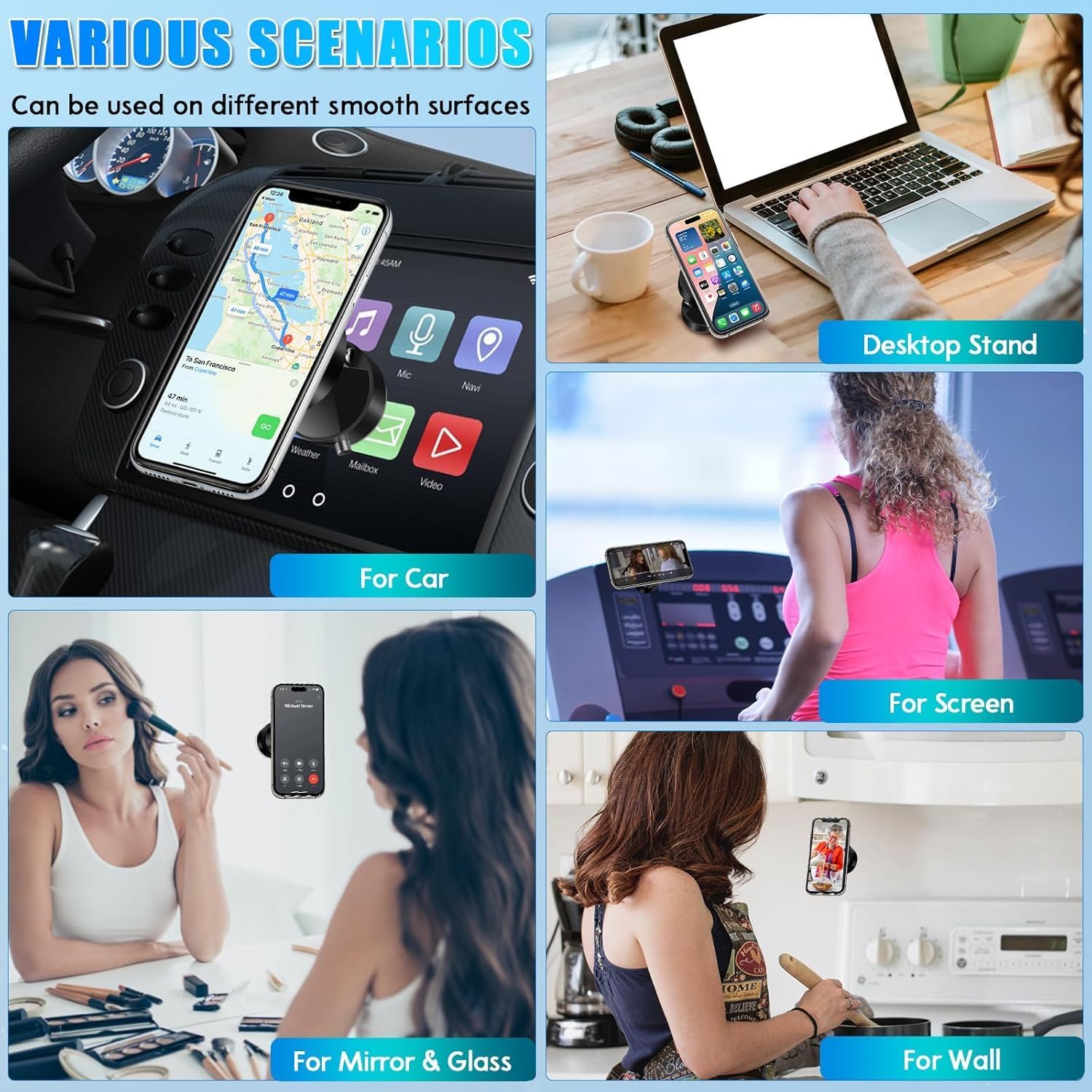 Vacuum Magnetic Suction Phone Holder,2025 Upgraded Adjustable Suction Cup Car Phone Mount,Foldable and Retractable Mobile Phone Holder for Car/Gym/Mirror/Smooth Surface to iPhone 16/15/14/13/12 Series