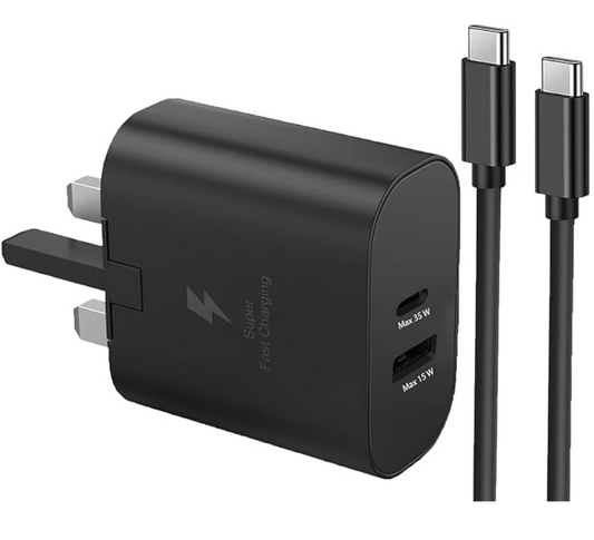Dual Port 35W Blue Sistam Super Fast Charger Plug Cable, 2in1 35W PD & 15W USB Fast
