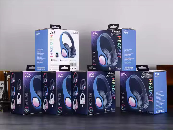 Computer Microphone Headband Tws Ear Gaming Headset Wireless Earphone B26 RGB Headphones Wireless Blue Tooth