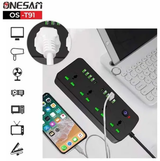 Onesam – Power Extension With 8 USB Ports 2 PD And 4 Power Socket Cord 2 Meter