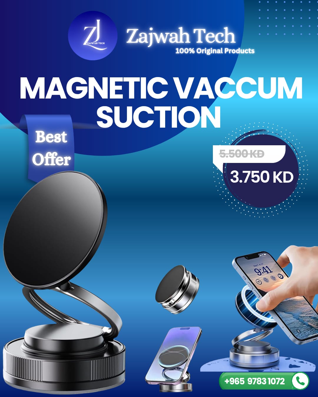 360° Foldable Magnetic Phone Mount, Adjustable & Retractable Magnetic Phone Holder, Rotating Suction Cup Phones Mounts, Hands-Free, for Car, On Table or Mirror (Black)