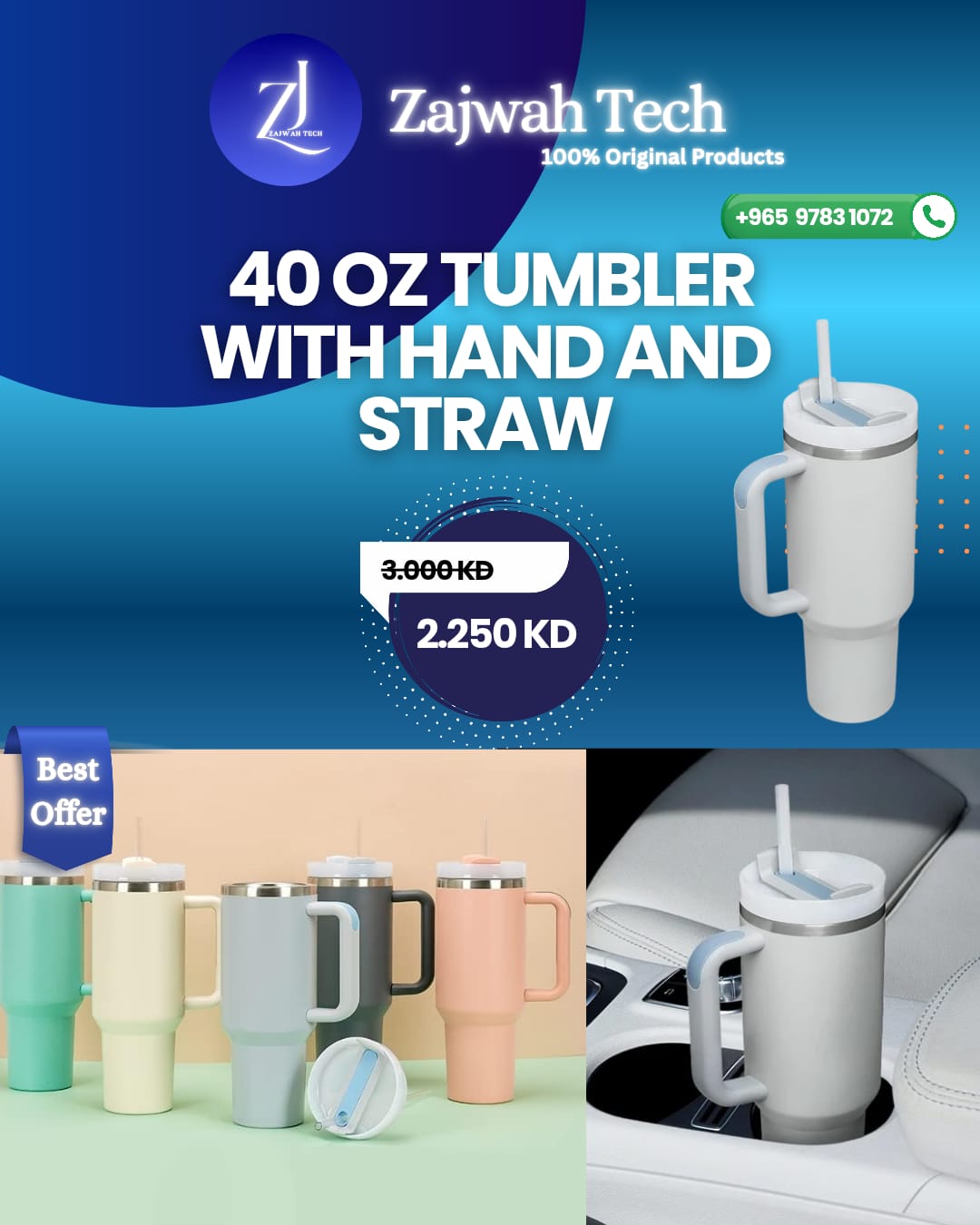 BAISHIDA 40 oz Tumbler with Handle and Straw, Insulated Tumblers with Lid and Straws H2.0 40oz Tumbler Reusable Vacuum, Stainless Steel Travel Mug Water Bottle Cup - Fog