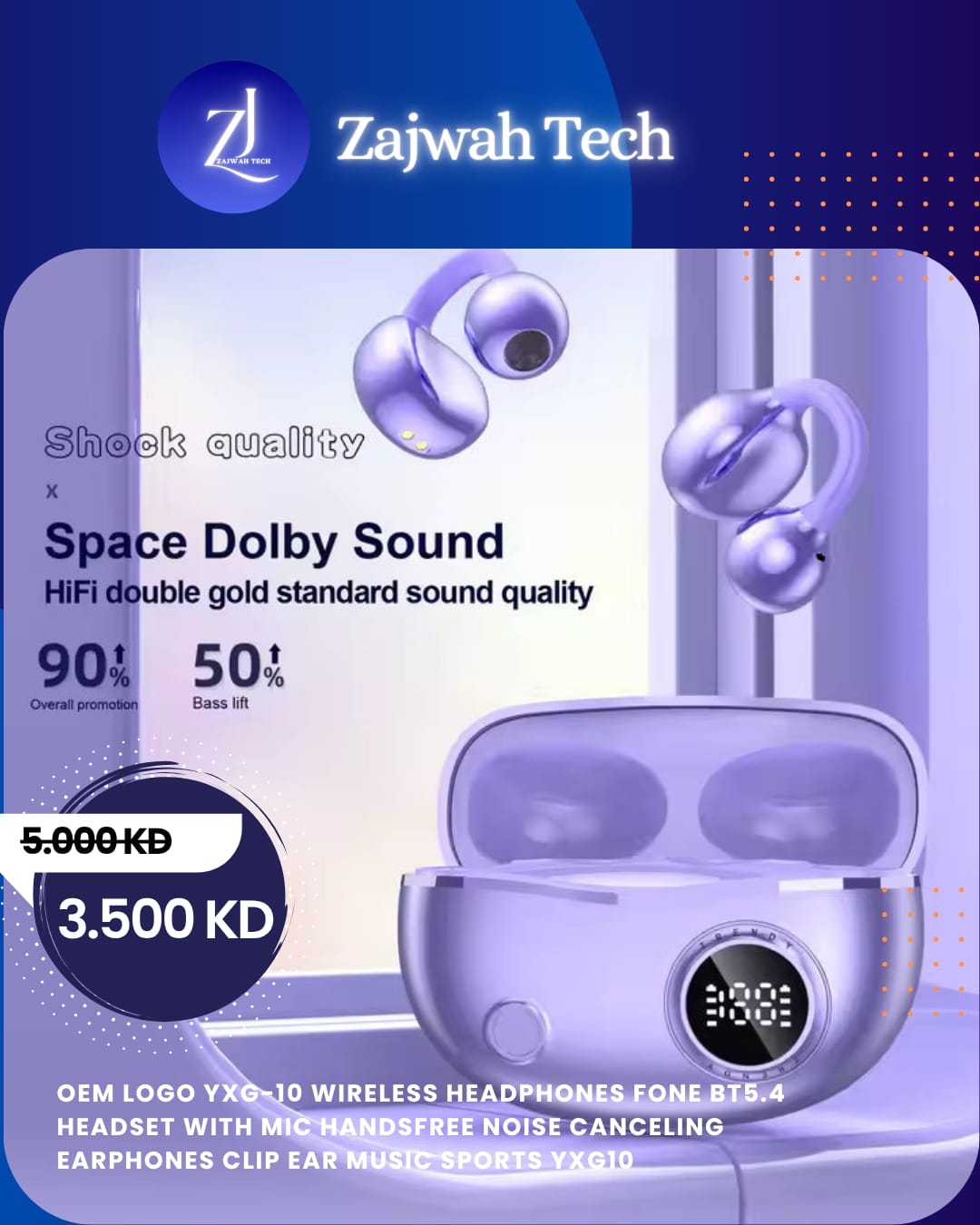 OEM LOGO YXG-10 Wireless Headphones Fone BT5.4 Headset With Mic Handsfree Noise Canceling Earphones Clip Ear Music Sports YXG10