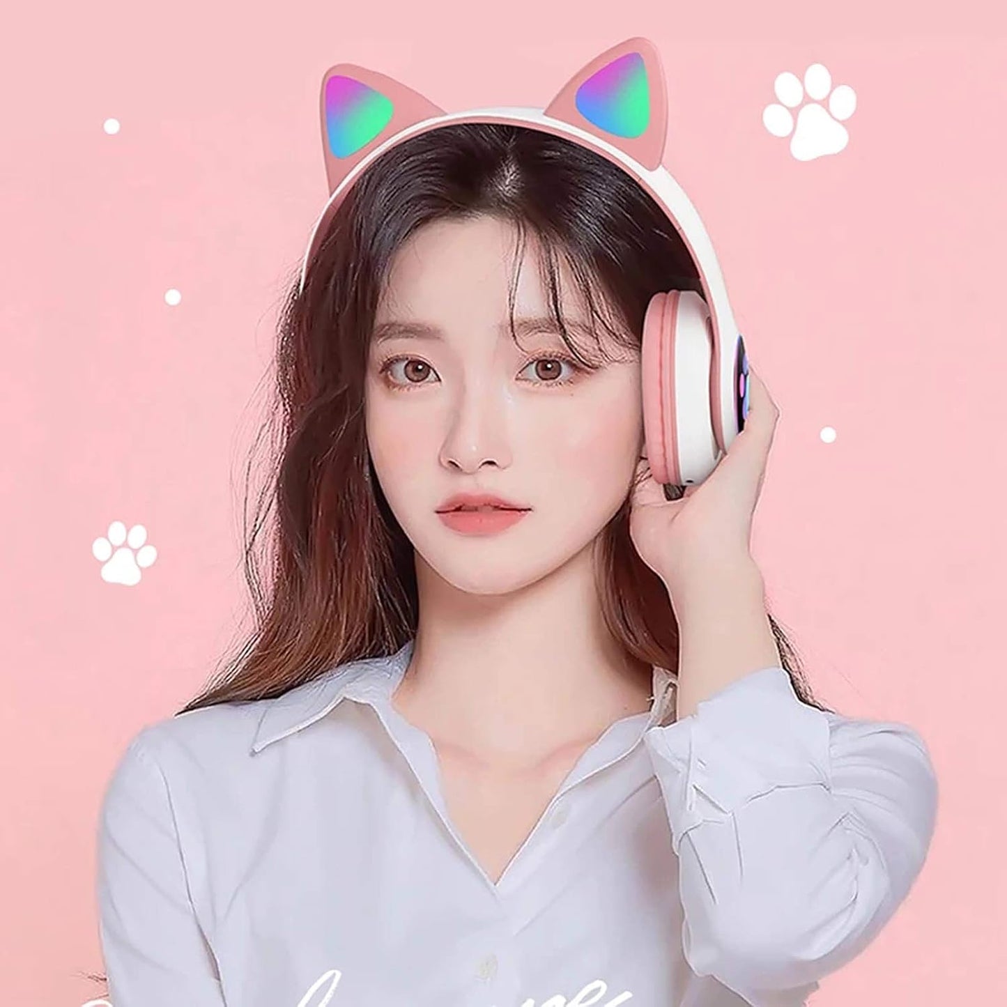 STN-28 Over Ear Music Headset Glowing Cat Ear Headphones Foldable Wirel BT5.0