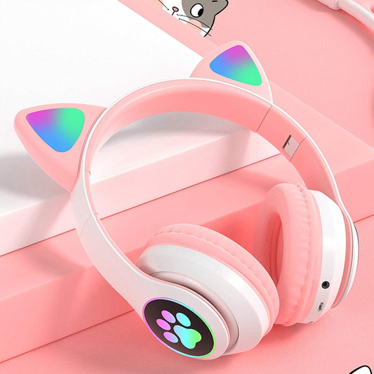 STN-28 Over Ear Music Headset Glowing Cat Ear Headphones Foldable Wirel BT5.0