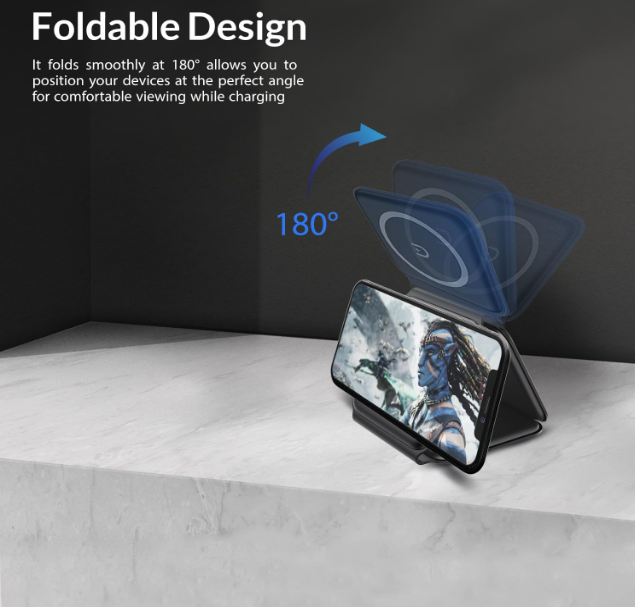 O-Lonnie HD-02 3 in 1 Wireless Charger,Magnetic Foldable Charging Station,Fast Wireless