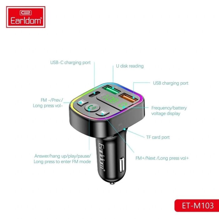 Earldom ET-M103 Wireless Bluetooth Car MP3 Player with 3.1A Fast Charging and FM Transmitter