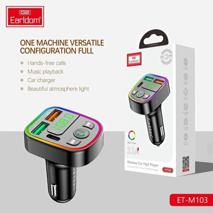 Earldom ET-M103 Wireless Bluetooth Car MP3 Player with 3.1A Fast Charging and FM Transmitter