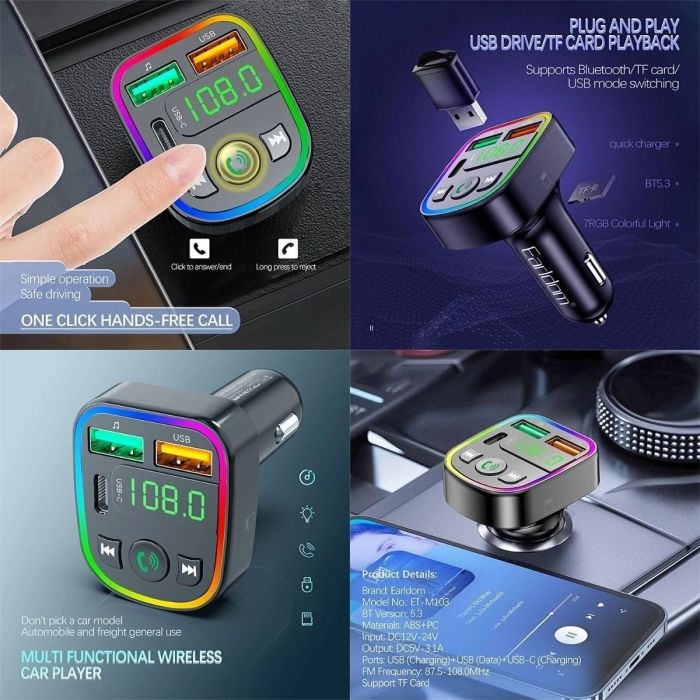 Earldom ET-M103 Wireless Bluetooth Car MP3 Player with 3.1A Fast Charging and FM Transmitter